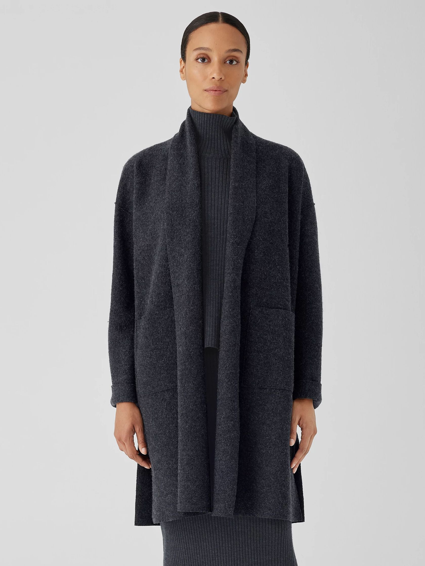 Lightweight Boiled&nbsp;Wool High Collar Coat in Regenerative Wool