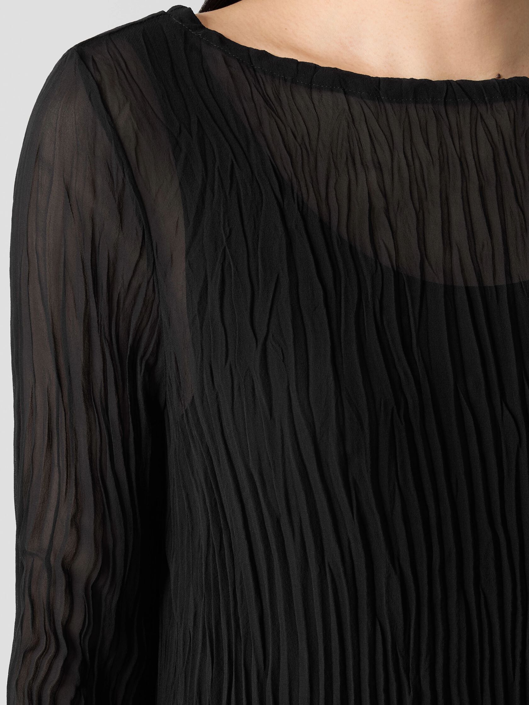 Crinkled Sheer Silk Georgette&nbsp;Bateau Neck Long Top