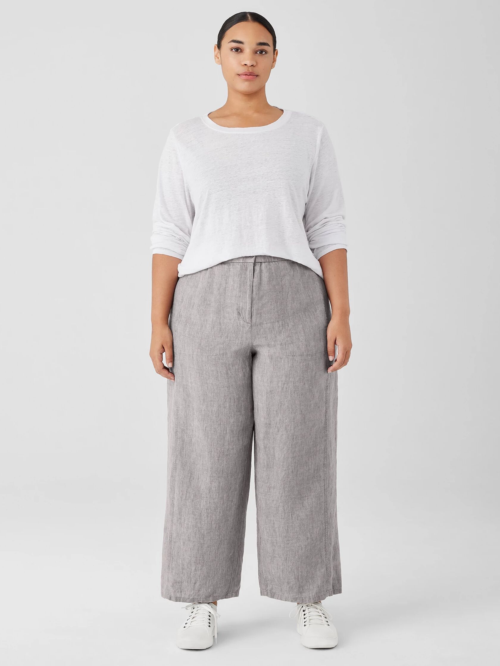Washed Organic Linen D&eacute;lav&eacute; Wide Trouser Pant