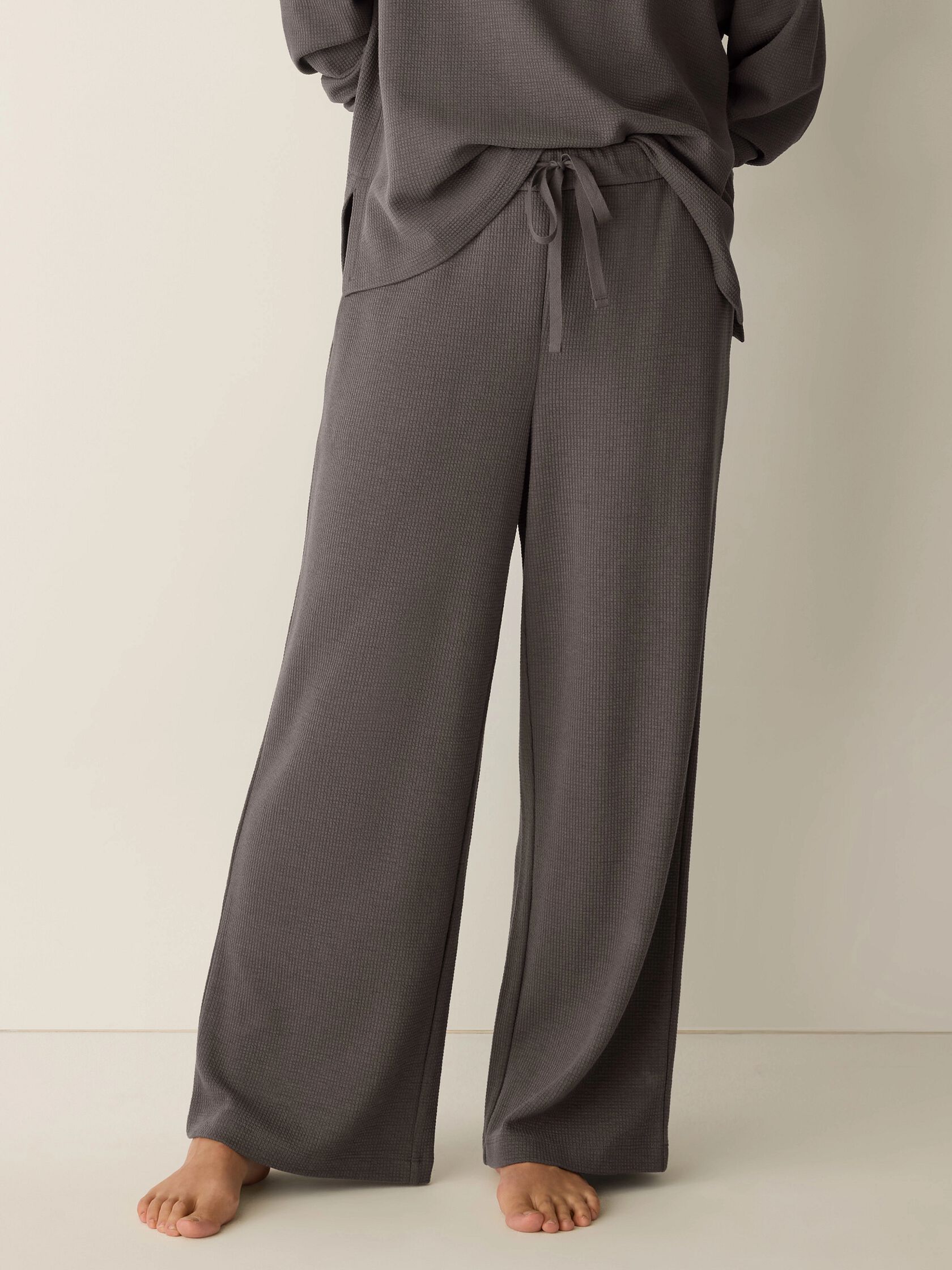 Waffle Cotton Blend Doubleknit Wide-Leg Pant