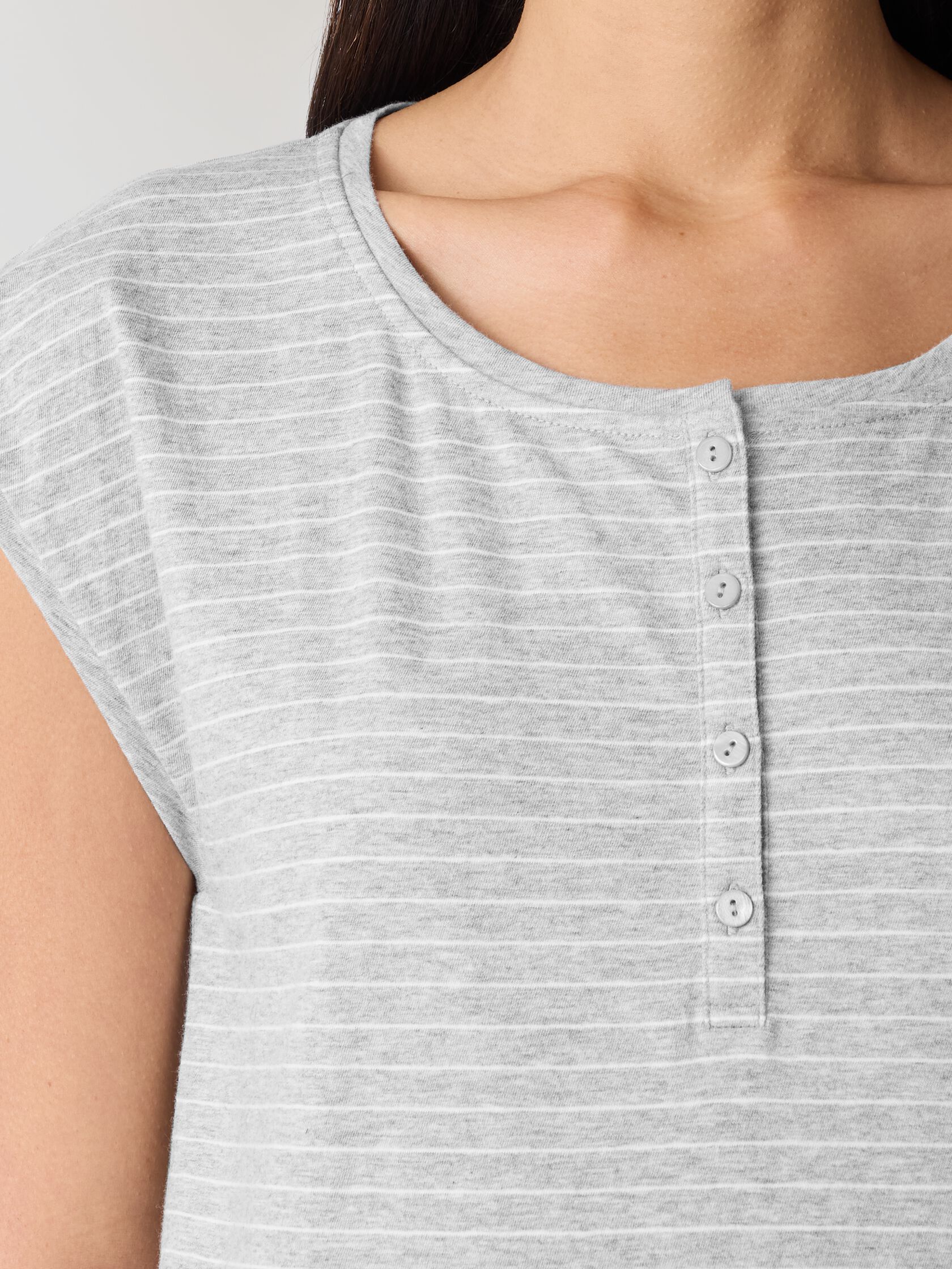 Striped Organic Cotton Jersey Henley Sleep Top