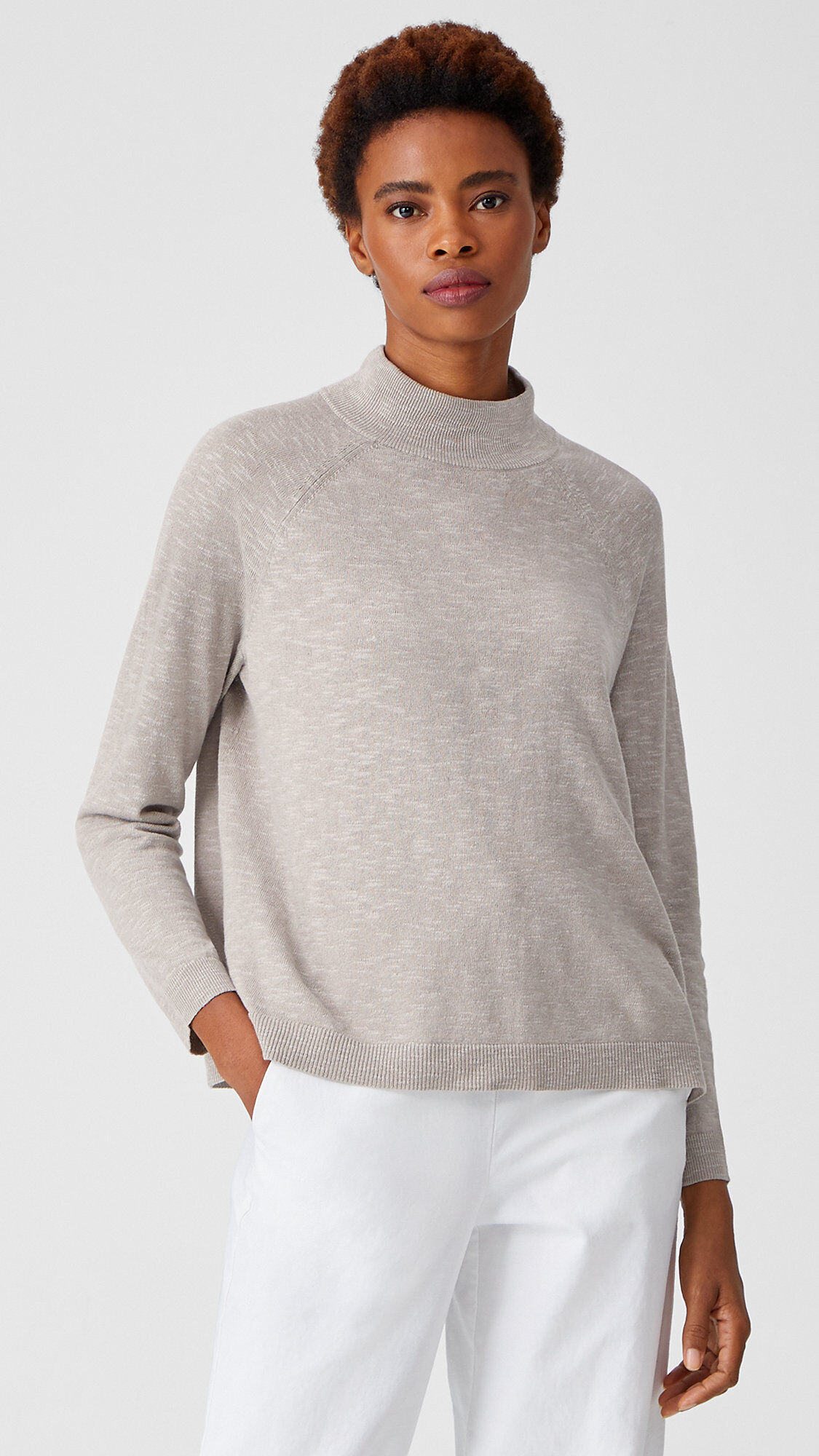 Organic Cotton Linen Slub Funnel Neck Box-Top