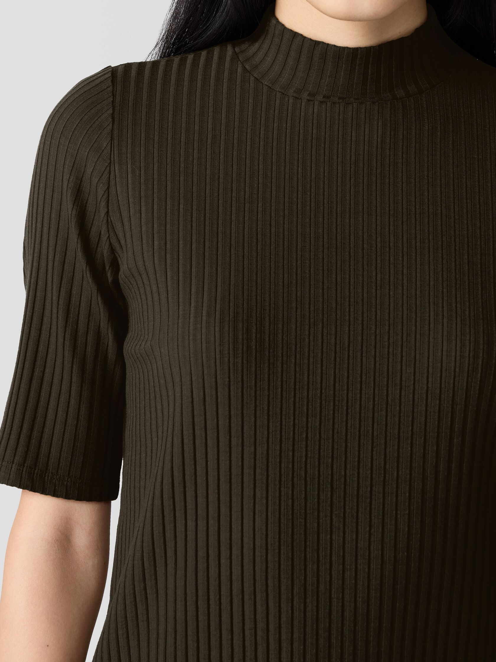 Textured Stretch Rib Mock Neck Top