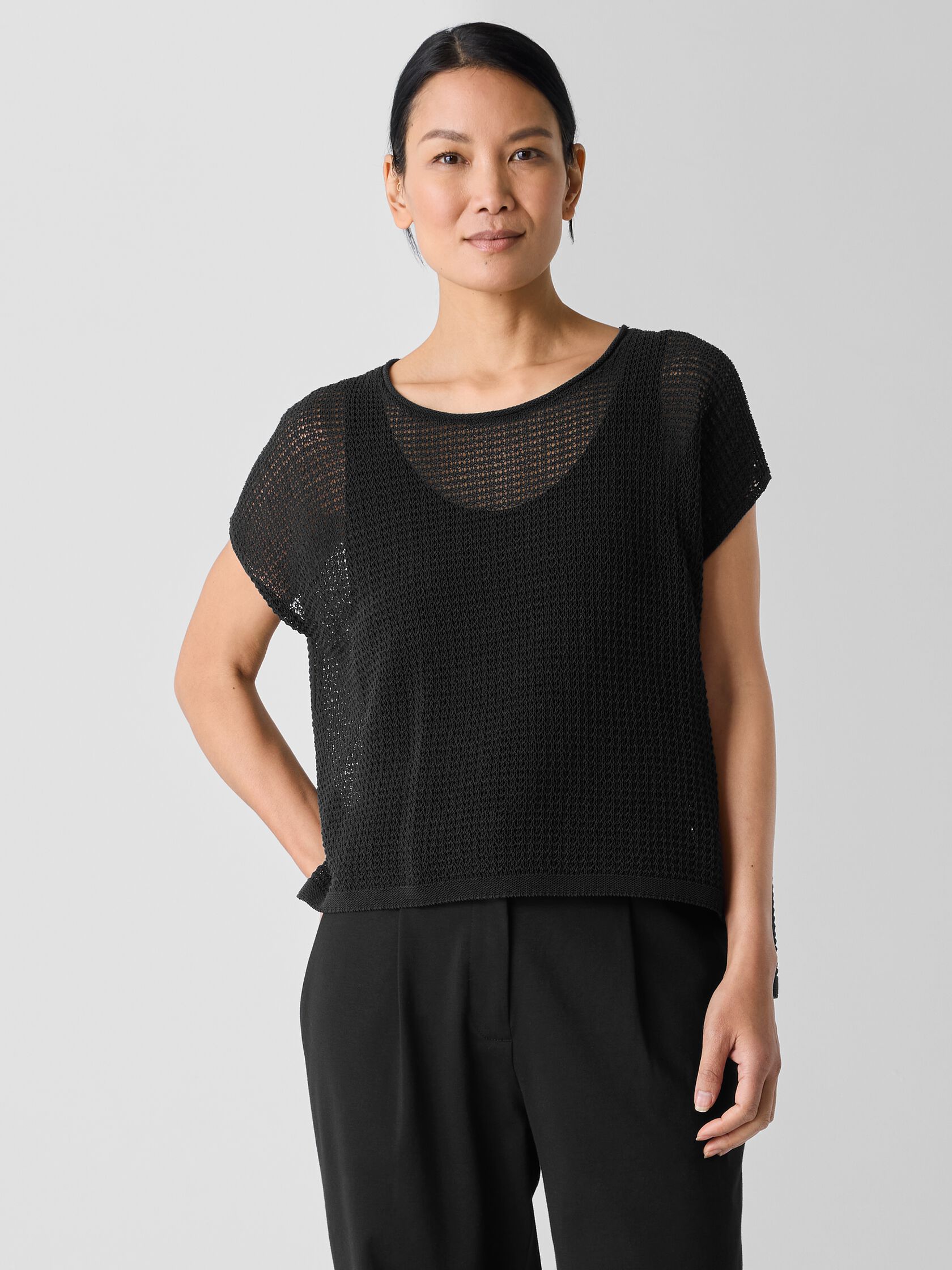 Organic Cotton Cord Sheen Jewel Neck Top