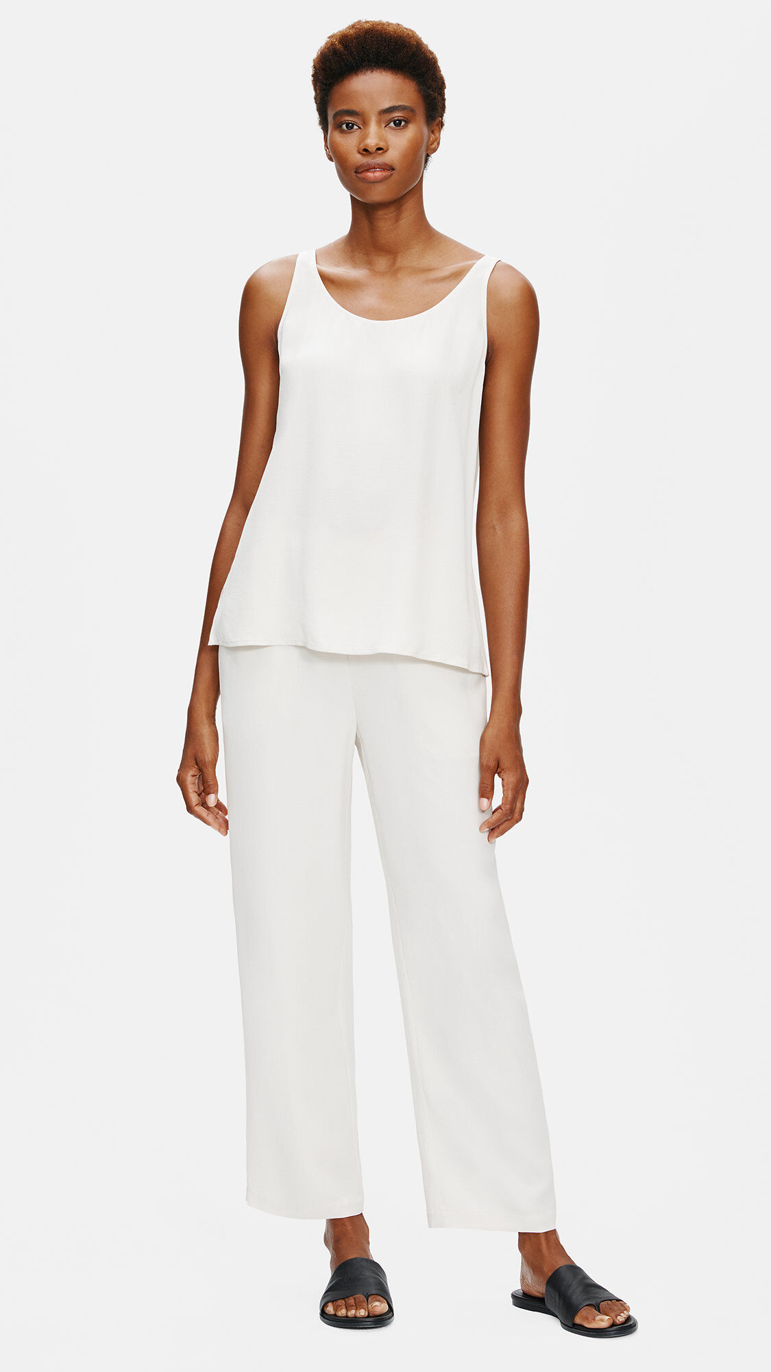 System Silk Georgette Straight Ankle Pant