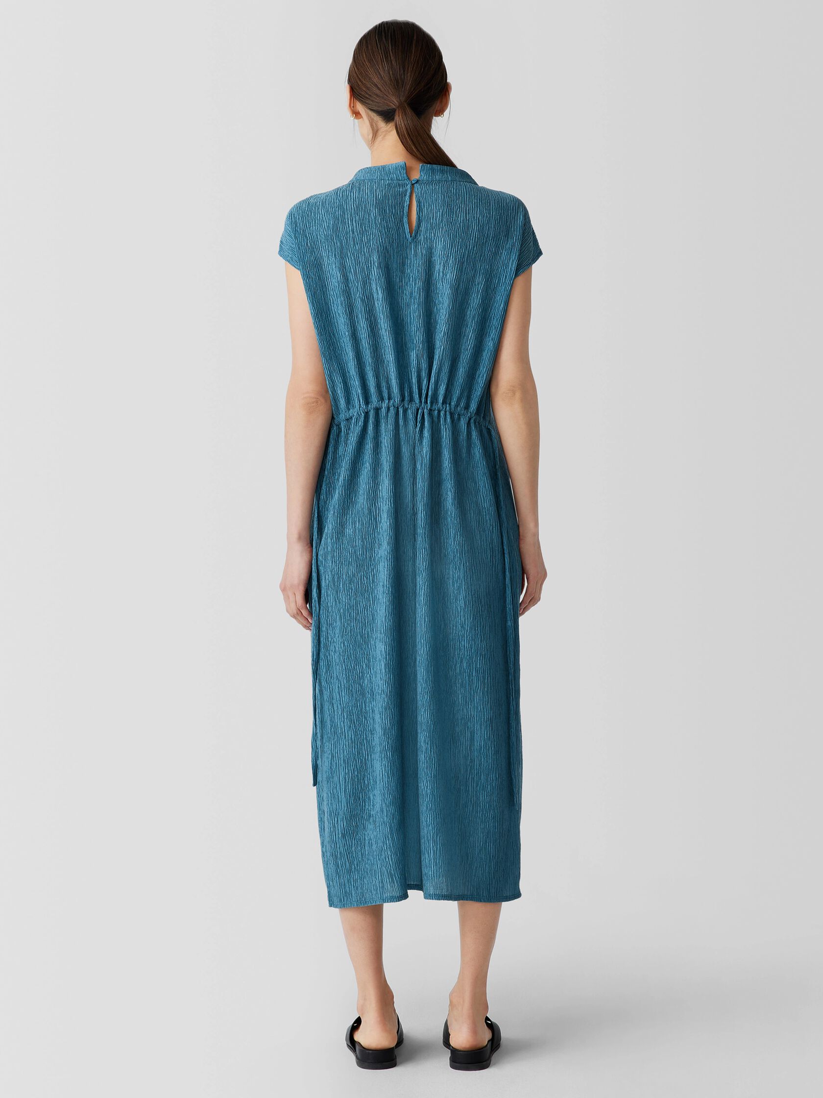 Woven Pliss&eacute; Funnel Neck Dress