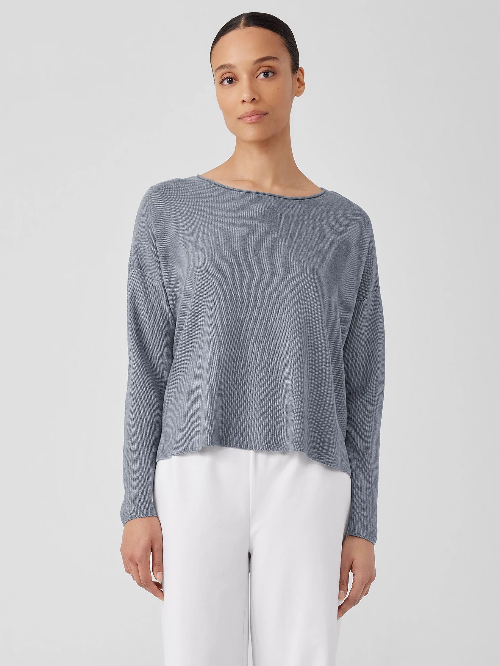 Organic Linen Cotton Jewel Neck Box-Top