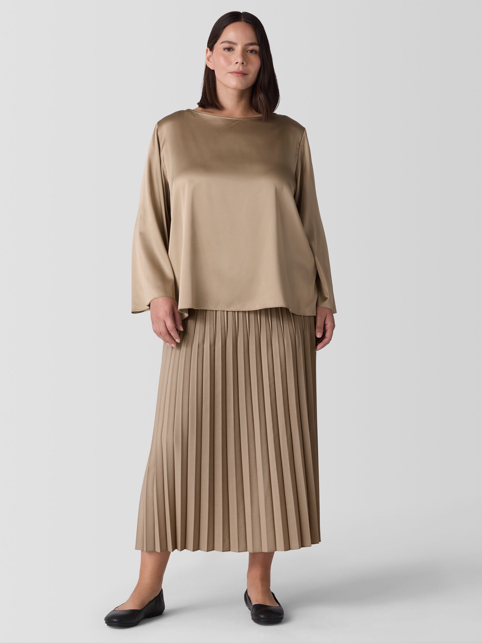 Stretch Silk Charmeuse Bateau Neck Top