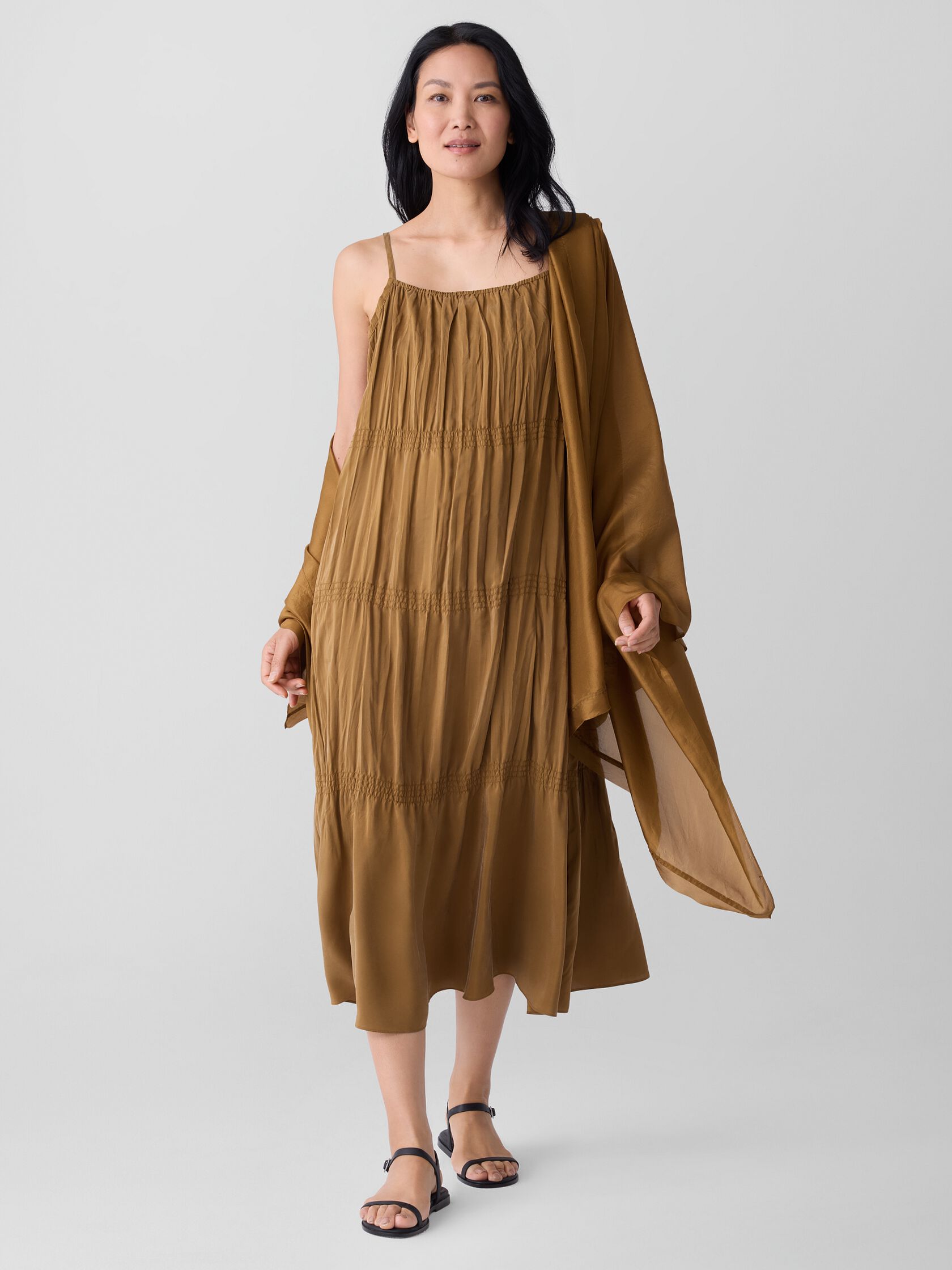 Washed Silk Smocked Cami Dress