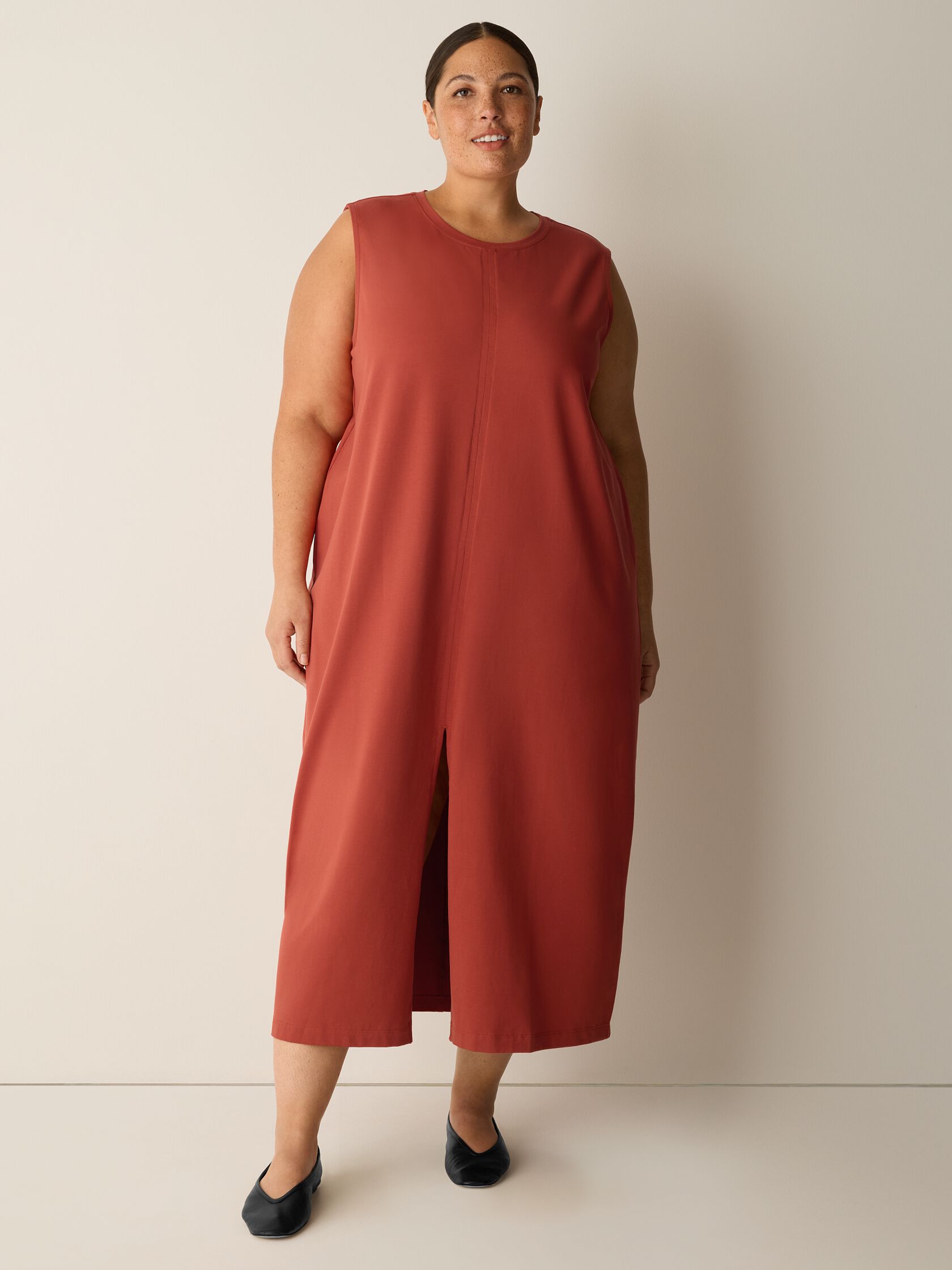 Pima Cotton Stretch Jersey Crew Neck Dress