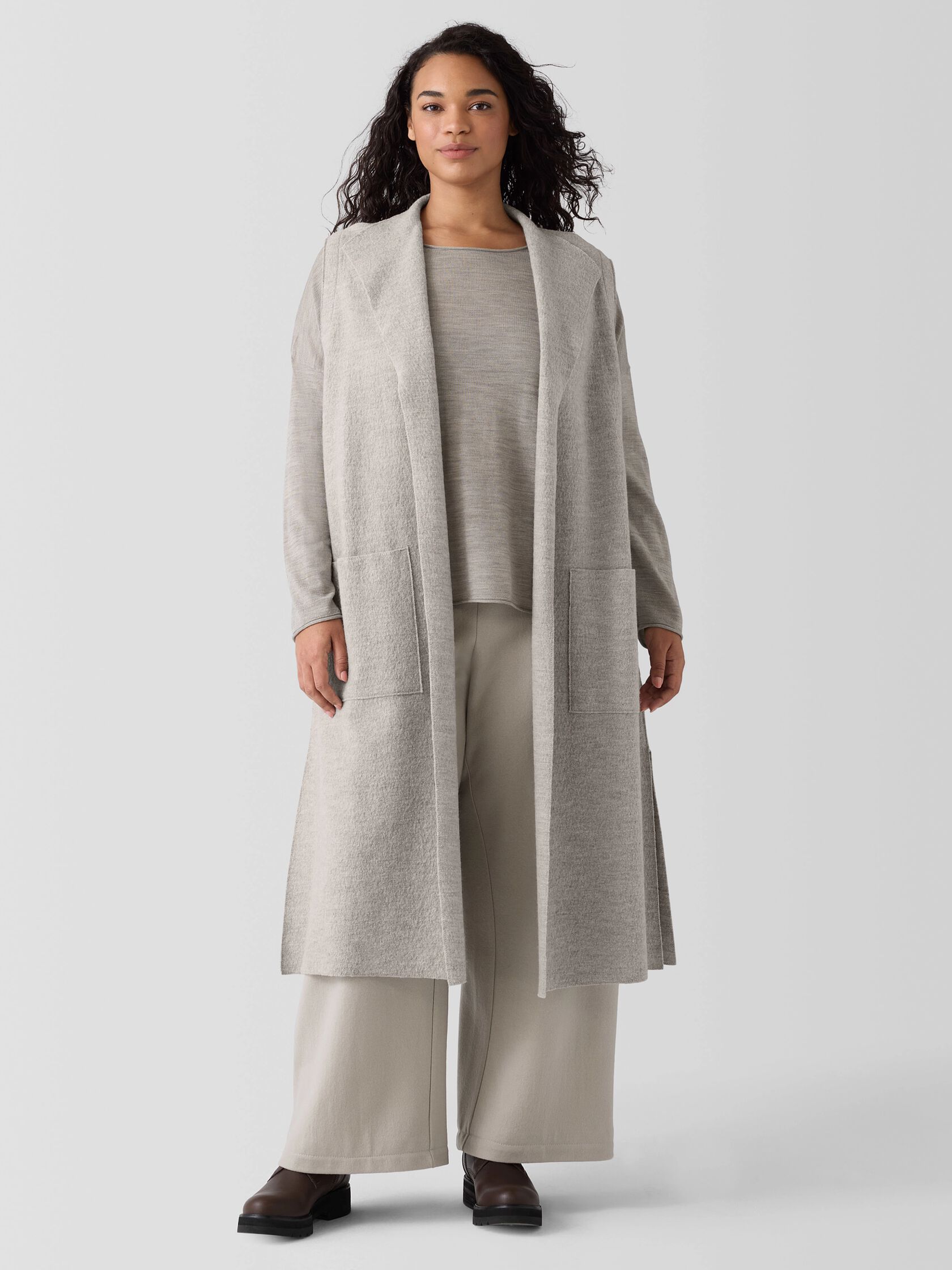 Lightweight Boiled Wool Shawl Collar Vest in Regenerative Wool