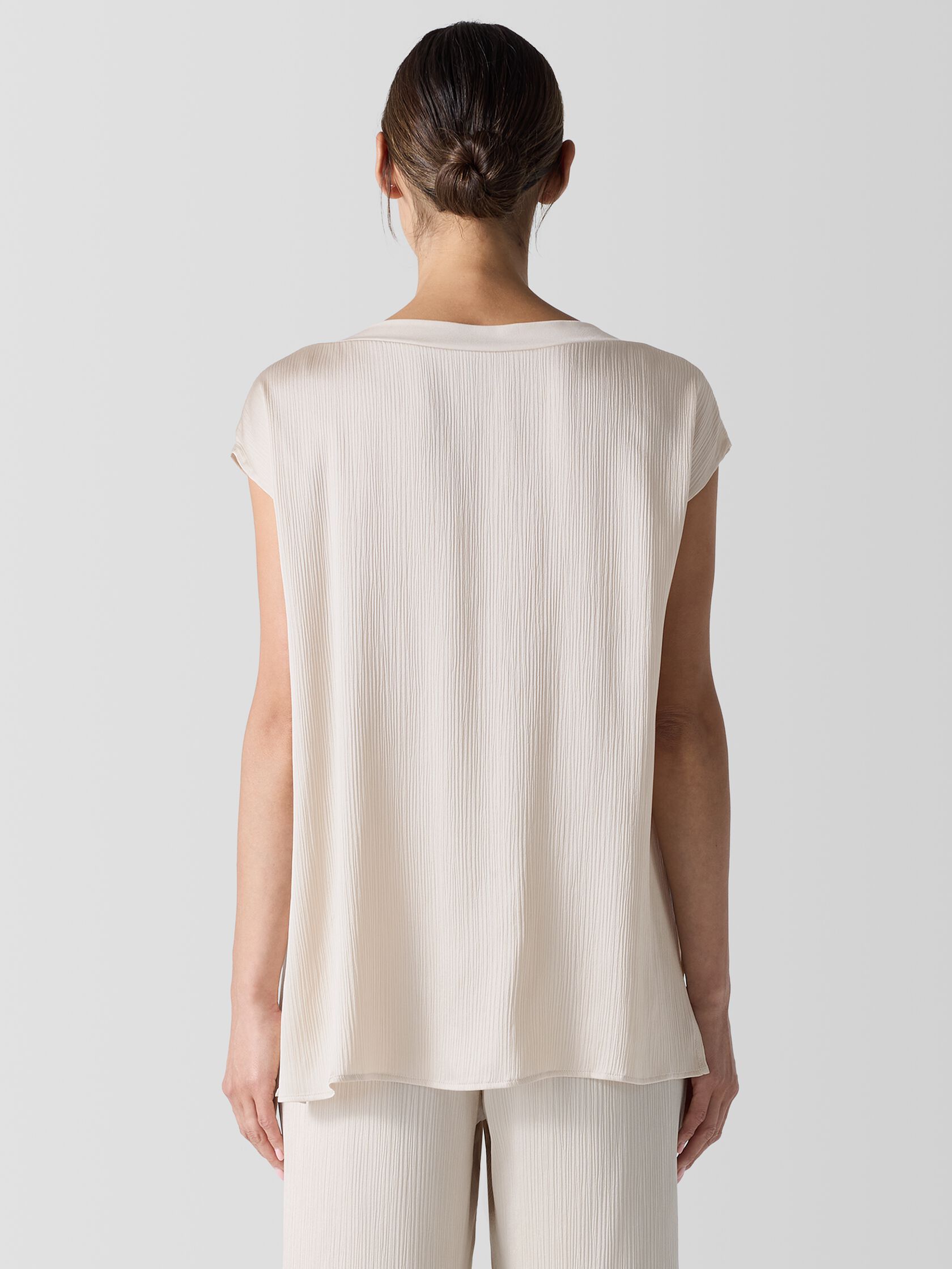 Striated Silk Satin Bateau Neck Top