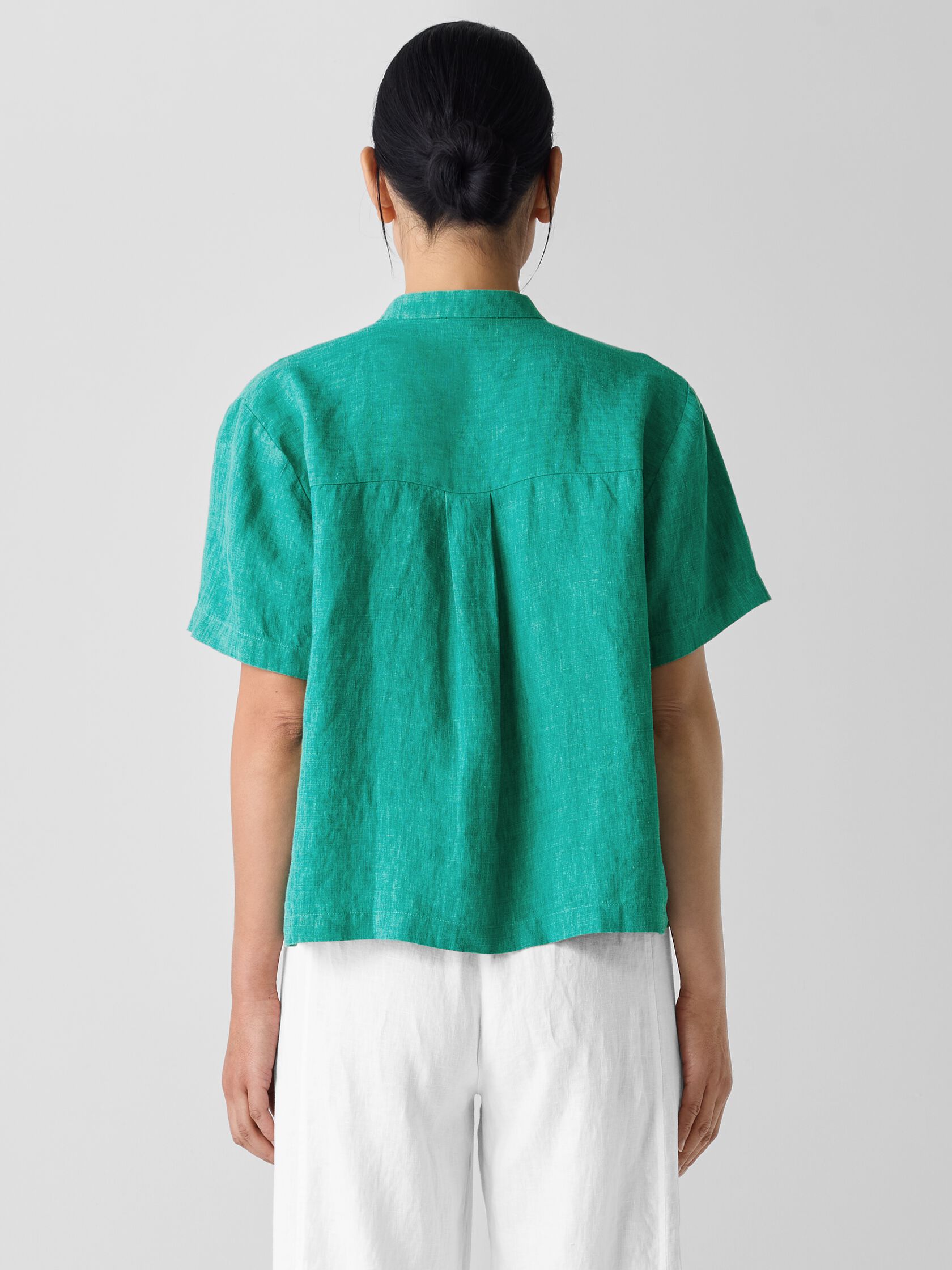 Washed Organic Linen D&eacute;lav&eacute; Band Collar Shirt