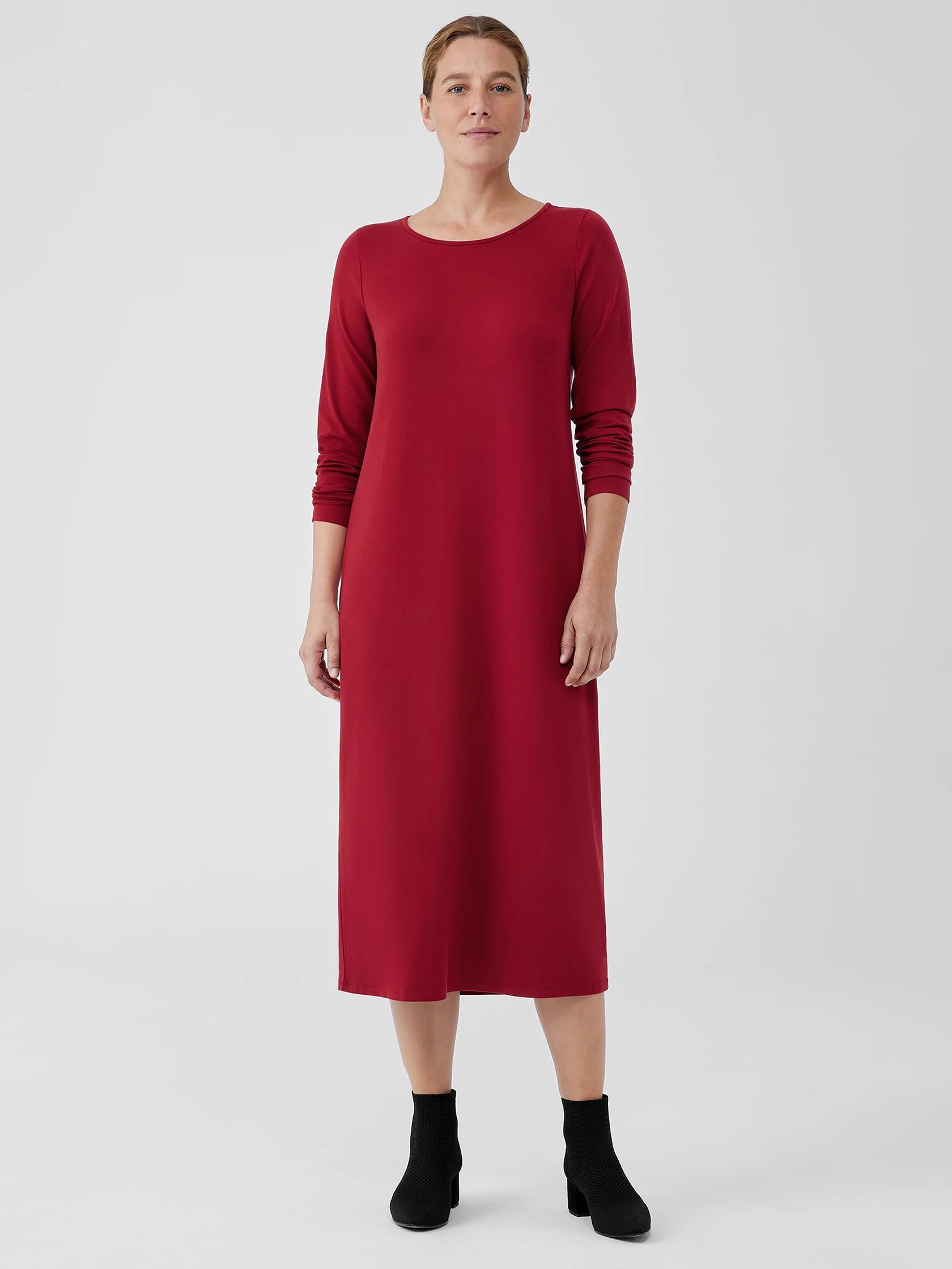 Stretch Jersey Knit Jewel Neck Dress