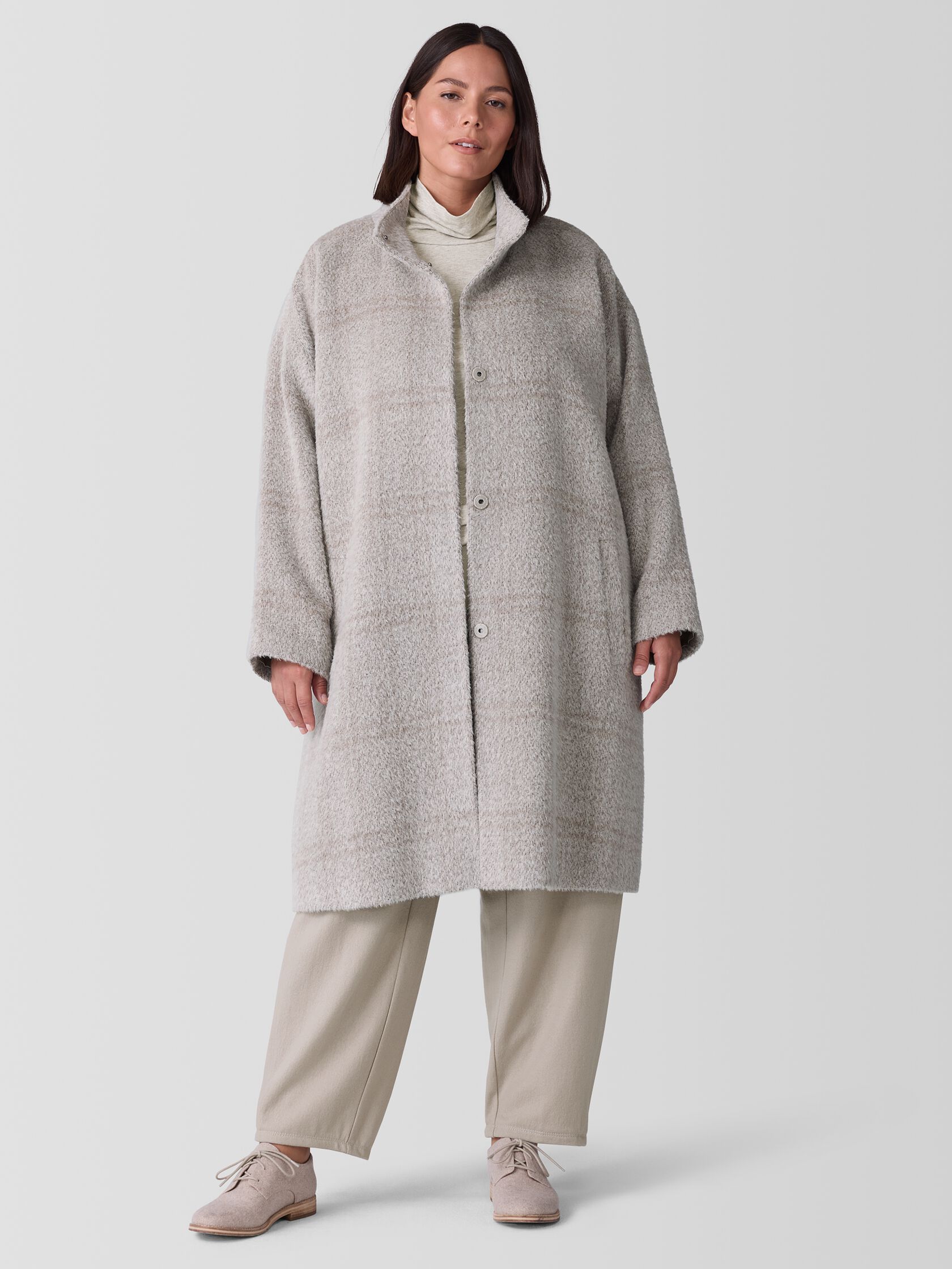 Luxe Alpaca Windowpane Stand Collar Coat