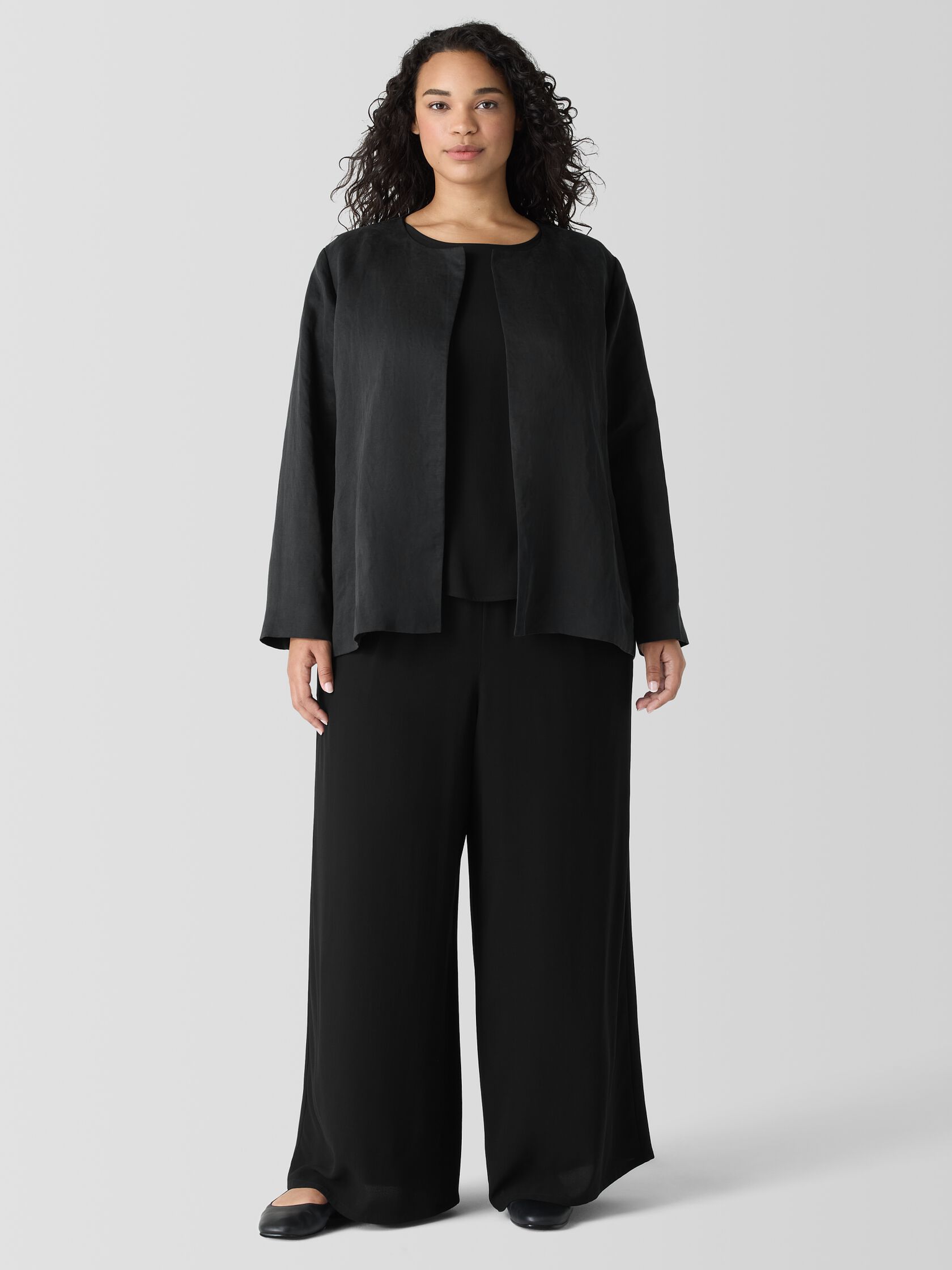 Linen Silk Satin Round Neck Jacket