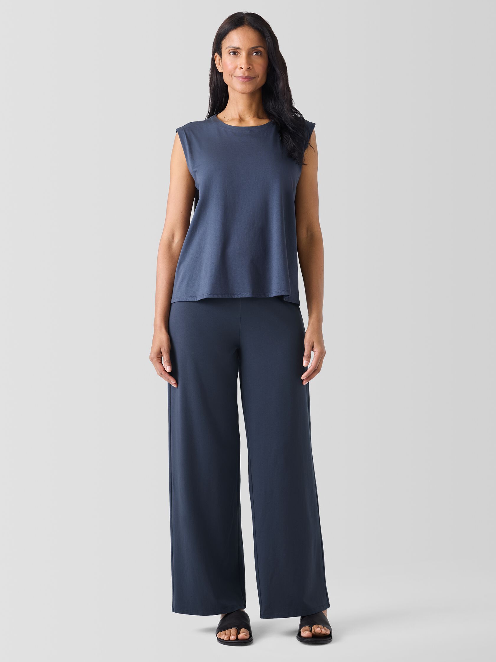 Pima Cotton Stretch Jersey Wide-Leg Pant
