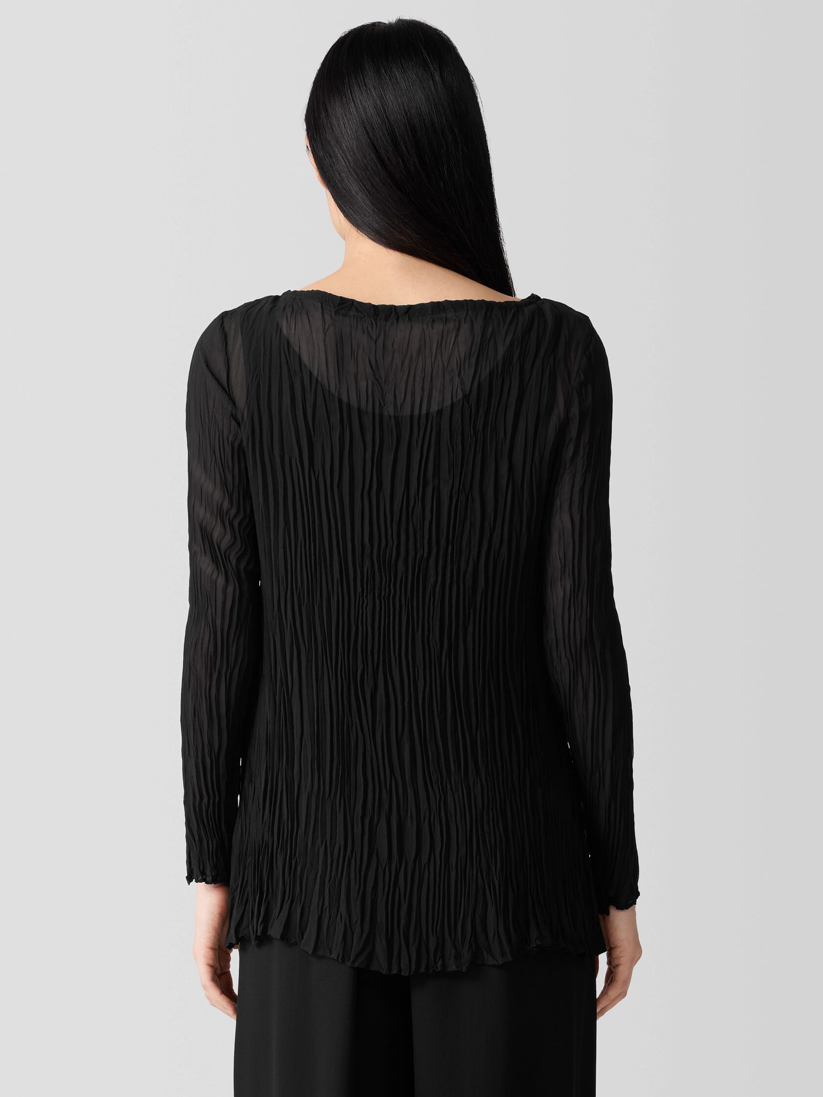 Crinkled Sheer Silk Georgette&nbsp;Bateau Neck Long Top