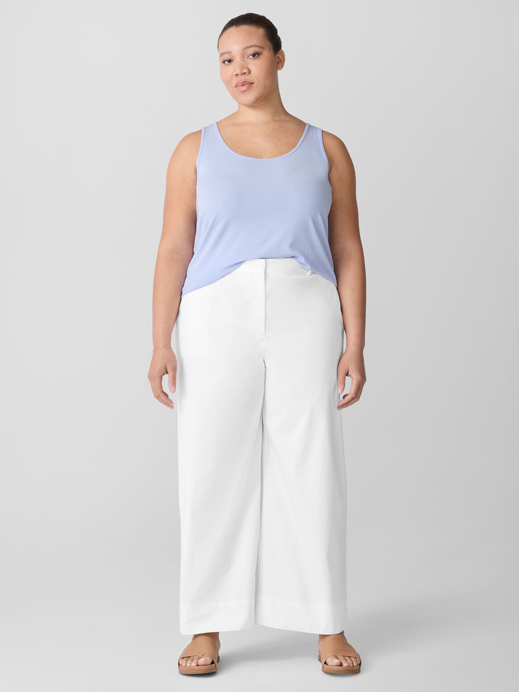 Stretch Cotton Twill Wide-Leg Trouser Pant