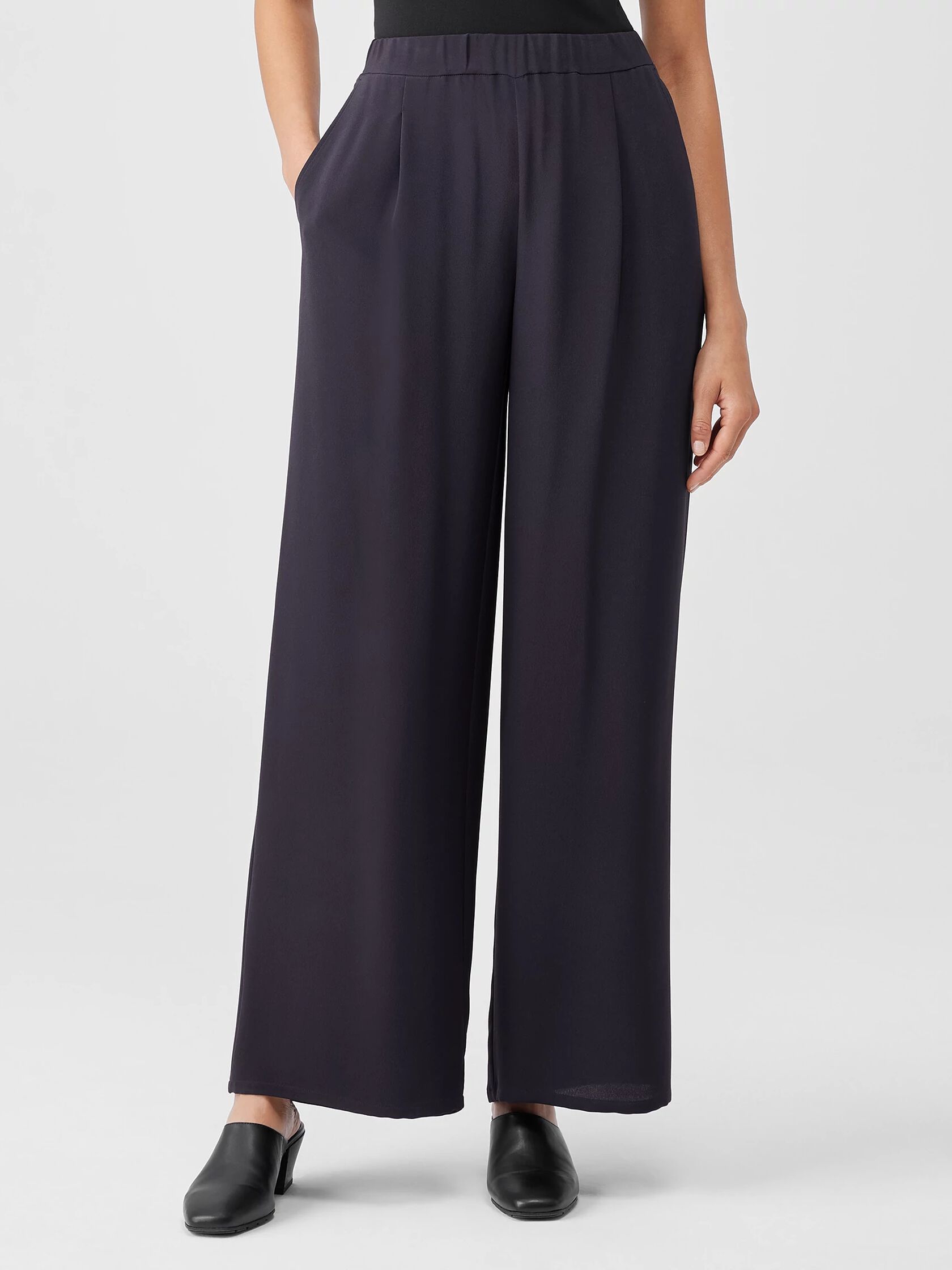 Silk Double Crepe Wide-Leg Pant