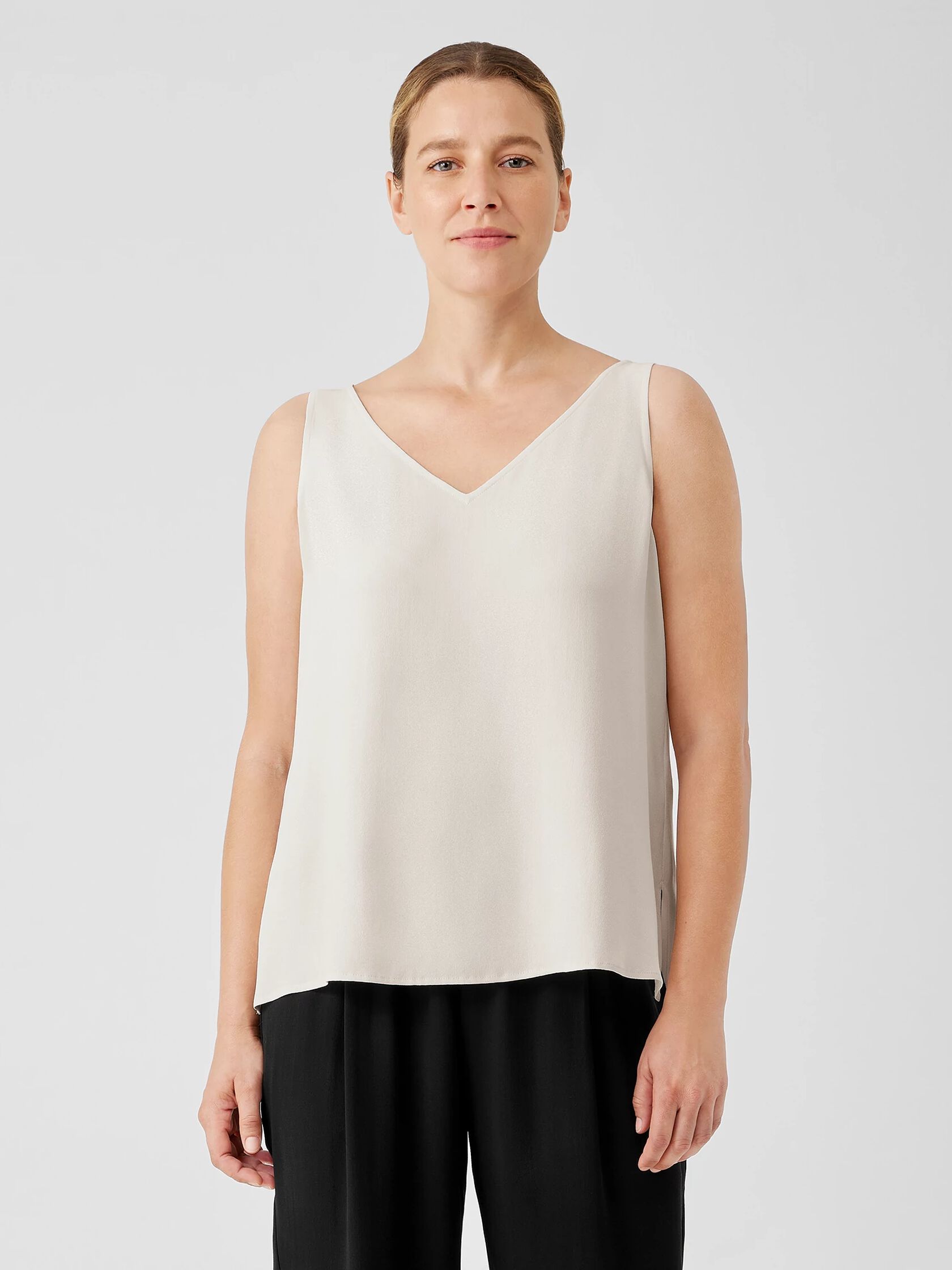 Silk Georgette Crepe V-Neck Top