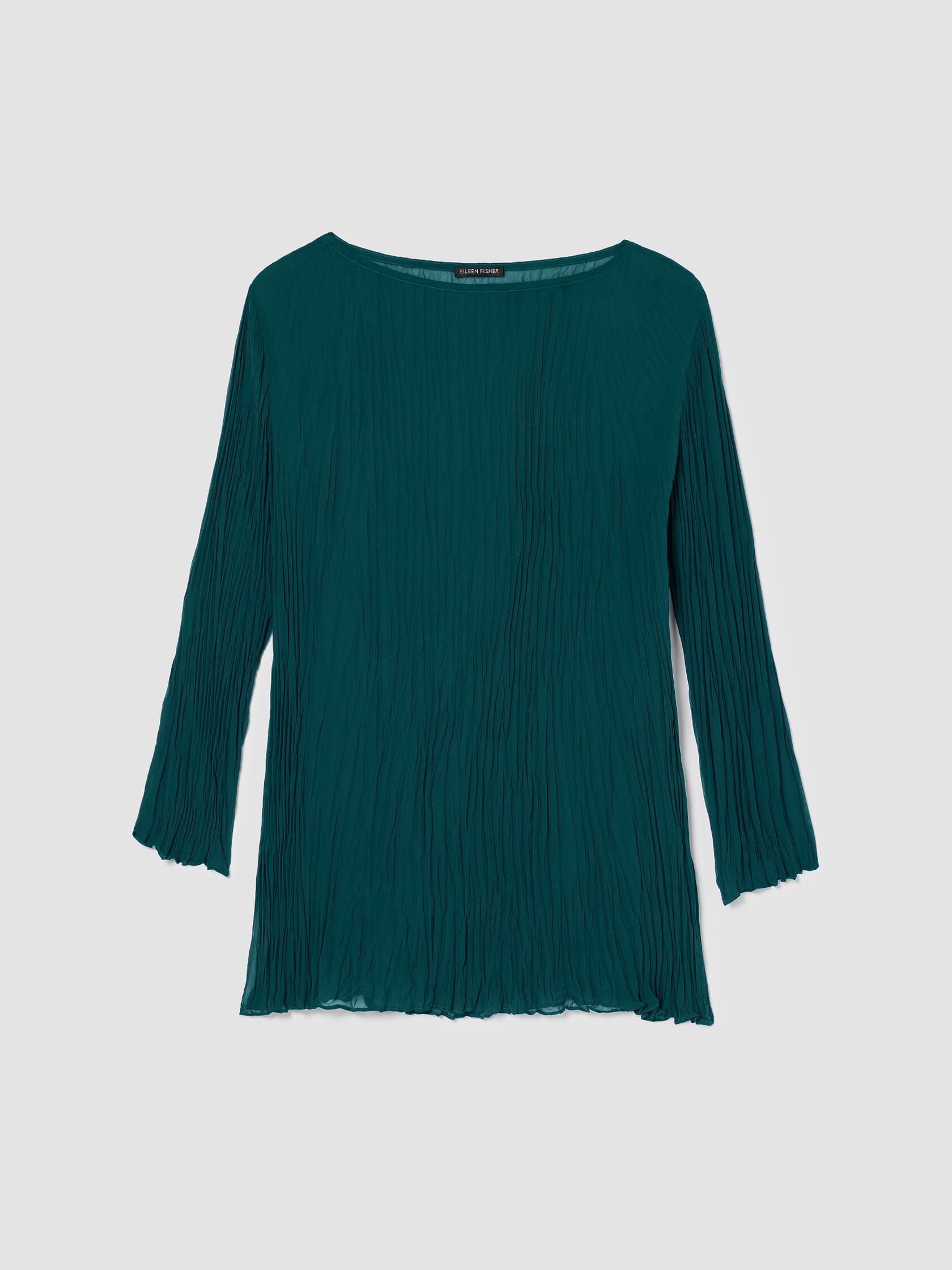 Crinkled Sheer Silk Georgette&nbsp;Bateau Neck Long Top