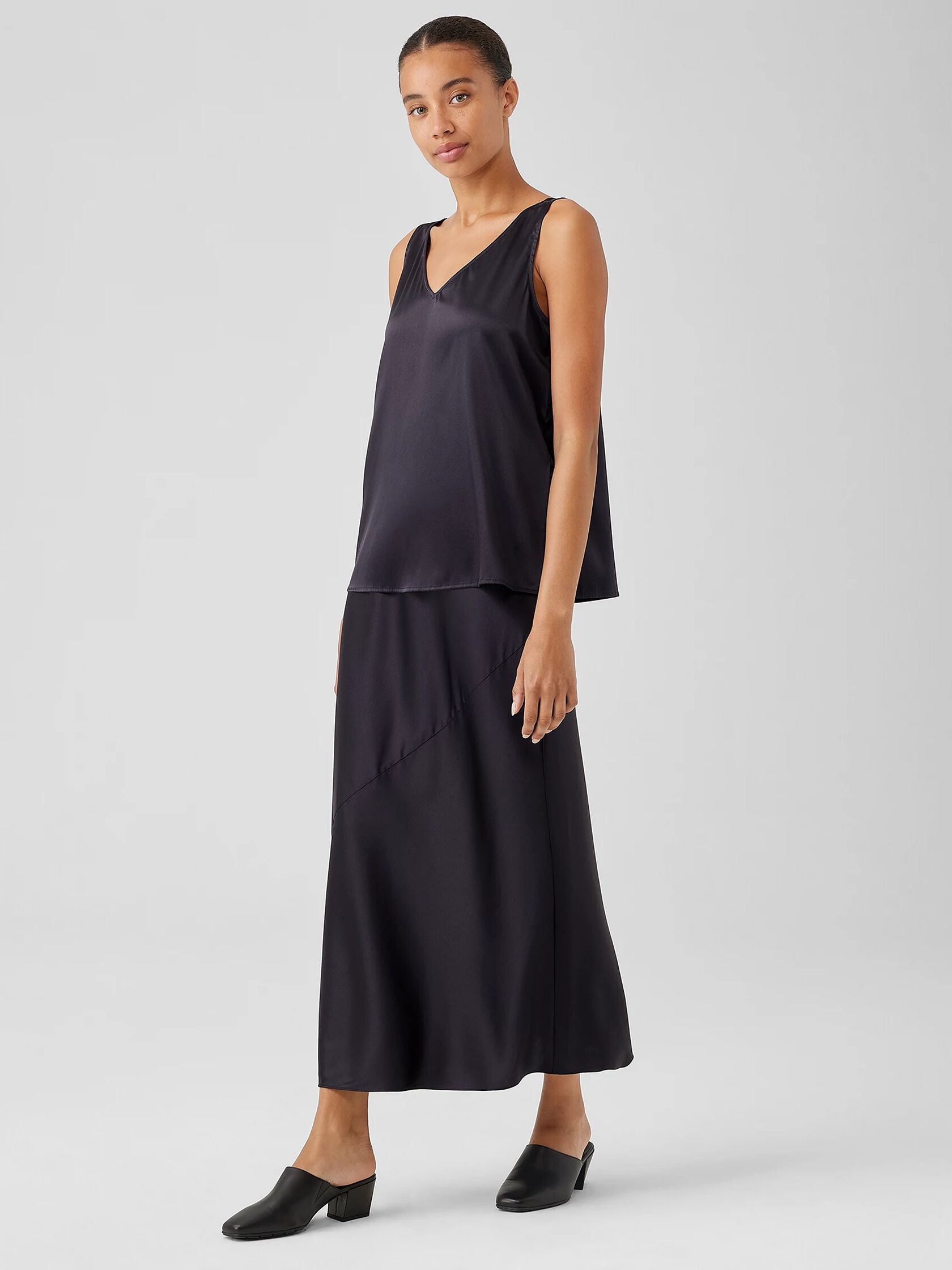 Stretch Silk Charmeuse V-Neck Tank