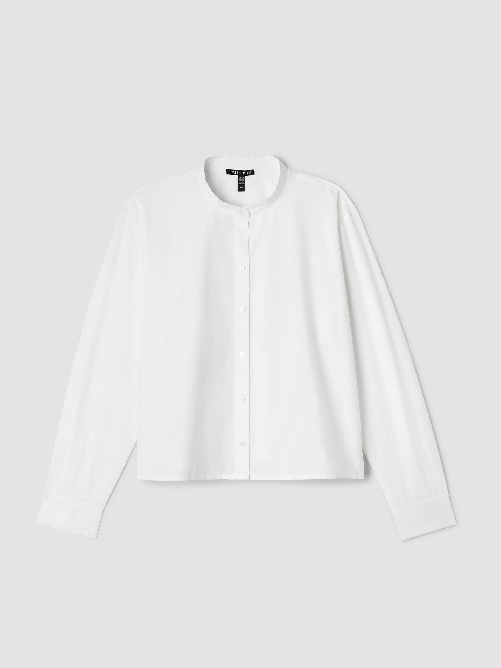 Washed Organic Cotton Poplin Band Collar Short Shirt
