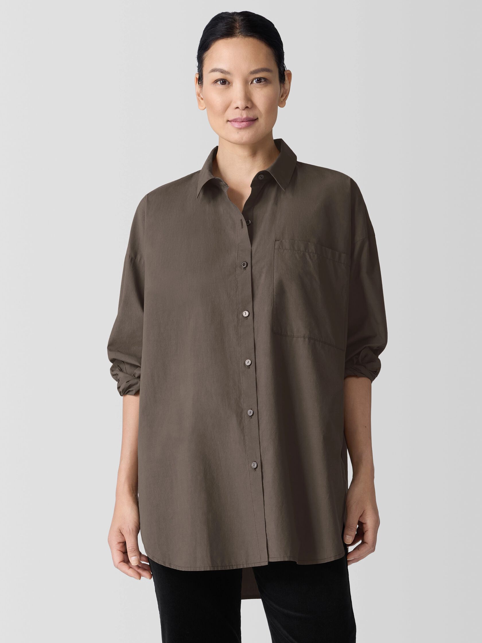 Washed Organic Cotton Poplin Classic Collar Long Shirt