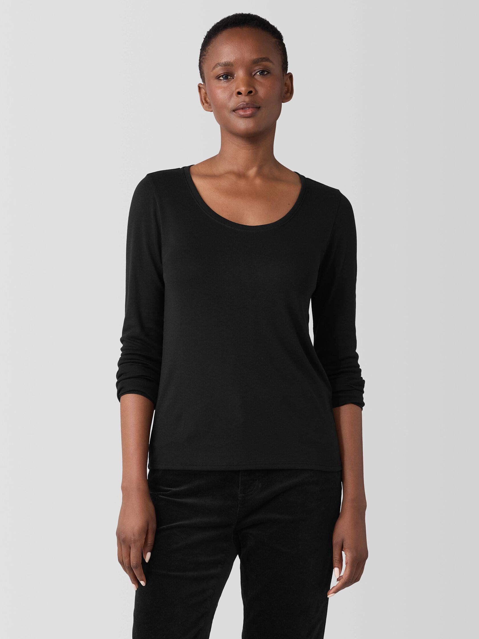 Ribbed Pima Cotton Blend Scoop Neck Top