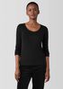 Ribbed Pima Cotton Blend Scoop Neck Top