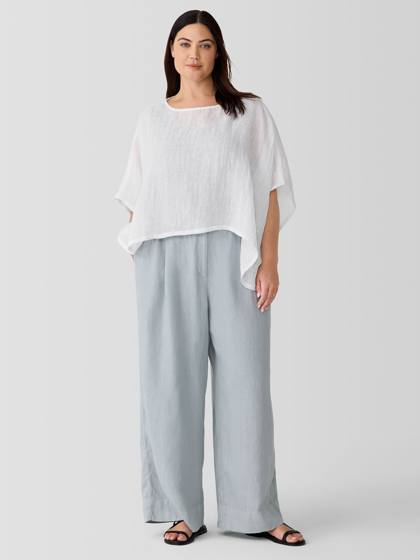 Organic Linen Gauze Bateau Neck Poncho