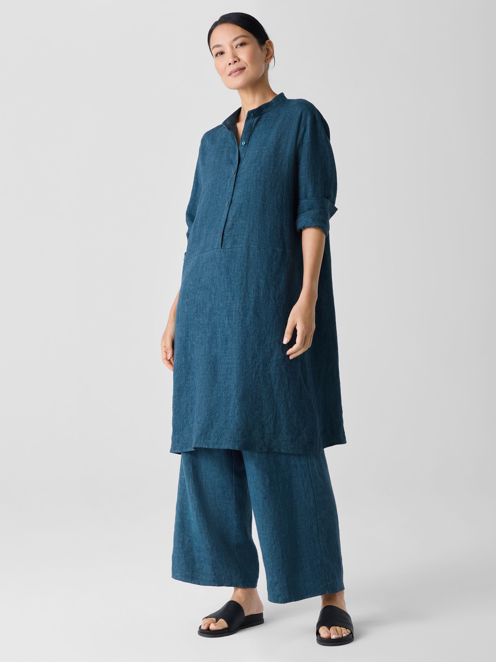 Washed Organic Linen D&eacute;lav&eacute; Shirtdress