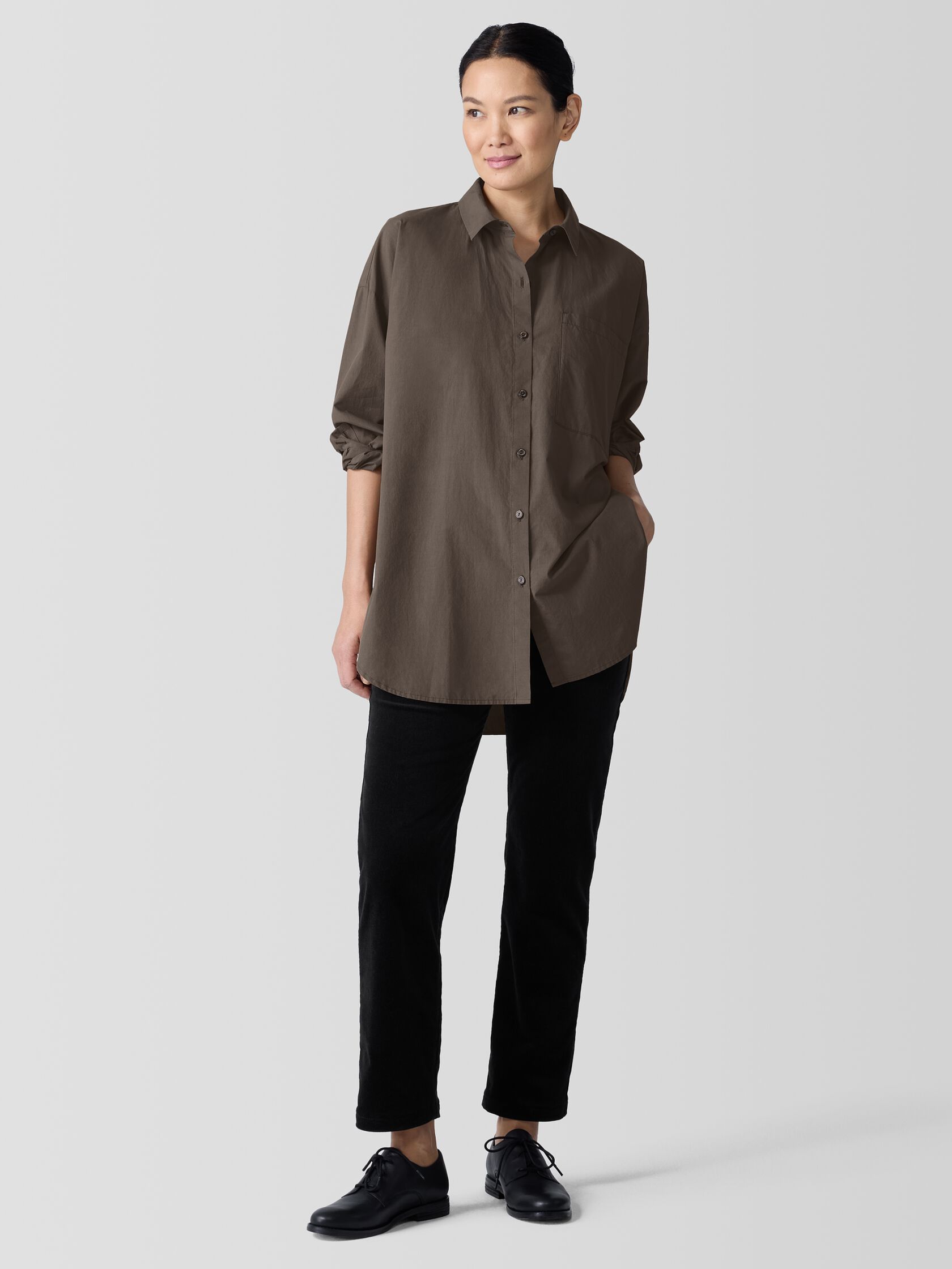 Washed Organic Cotton Poplin Classic Collar Long Shirt