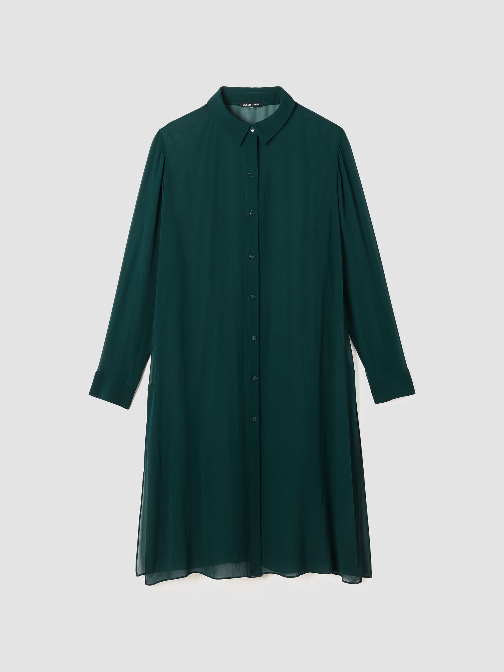 Sheer Silk Georgette Classic Collar Long Shirt