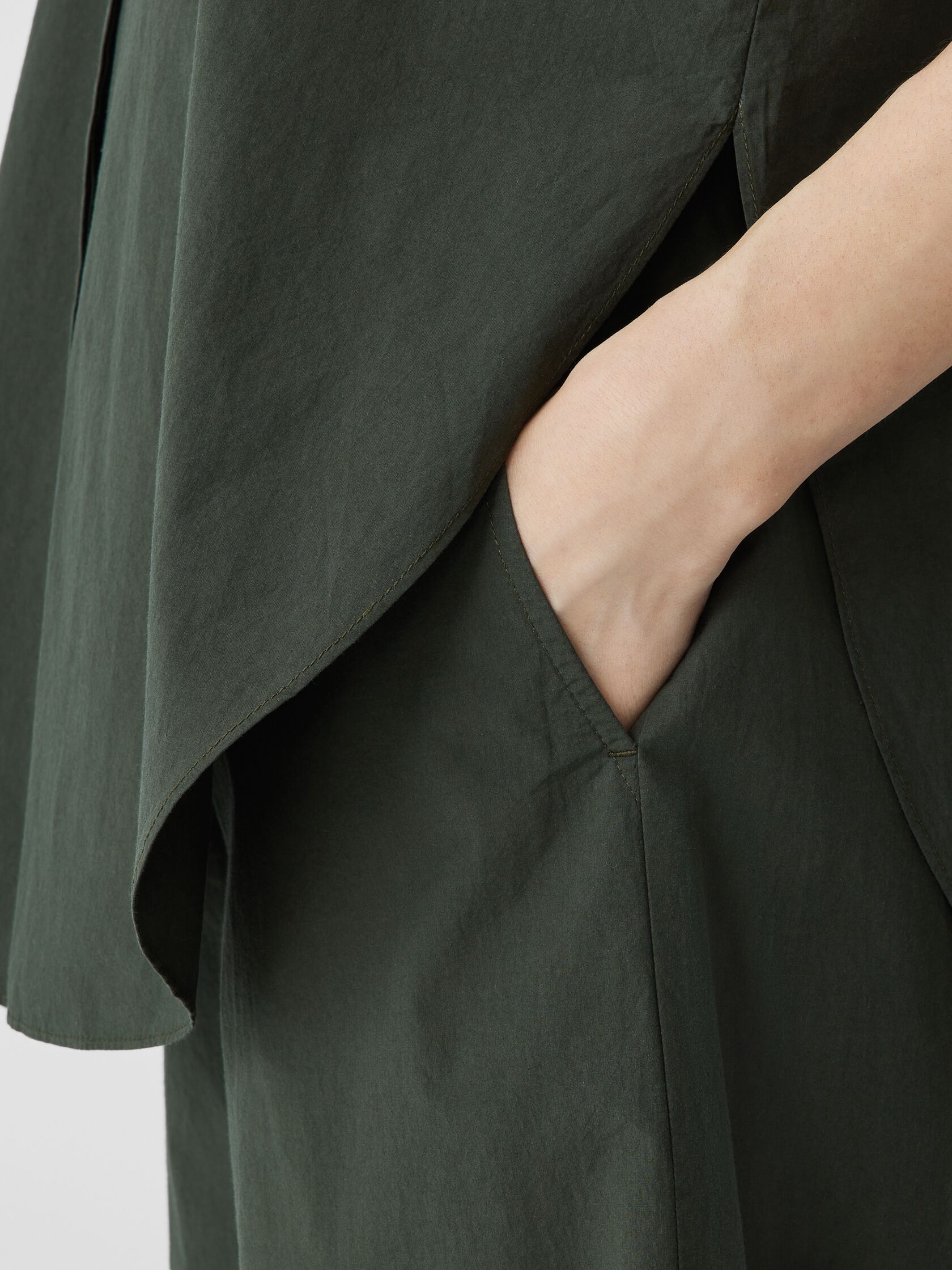 Washed Organic Cotton Poplin Band Collar Shirt