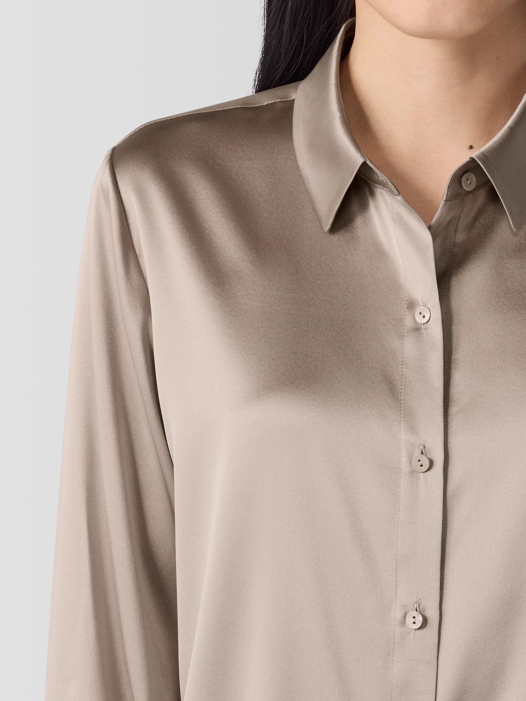 Stretch Silk Charmeuse&nbsp;Classic Collar Shirt