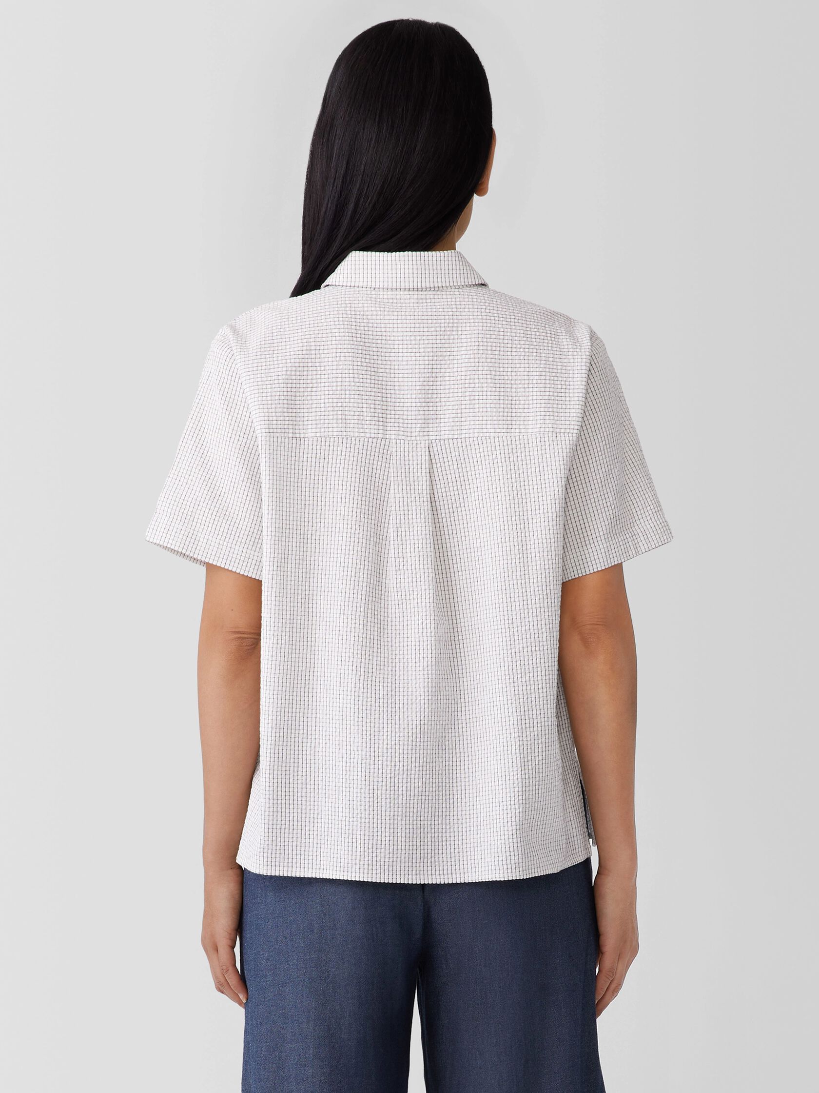 Organic Cotton Ripple&nbsp;Checkered&nbsp;Short-Sleeve Shirt