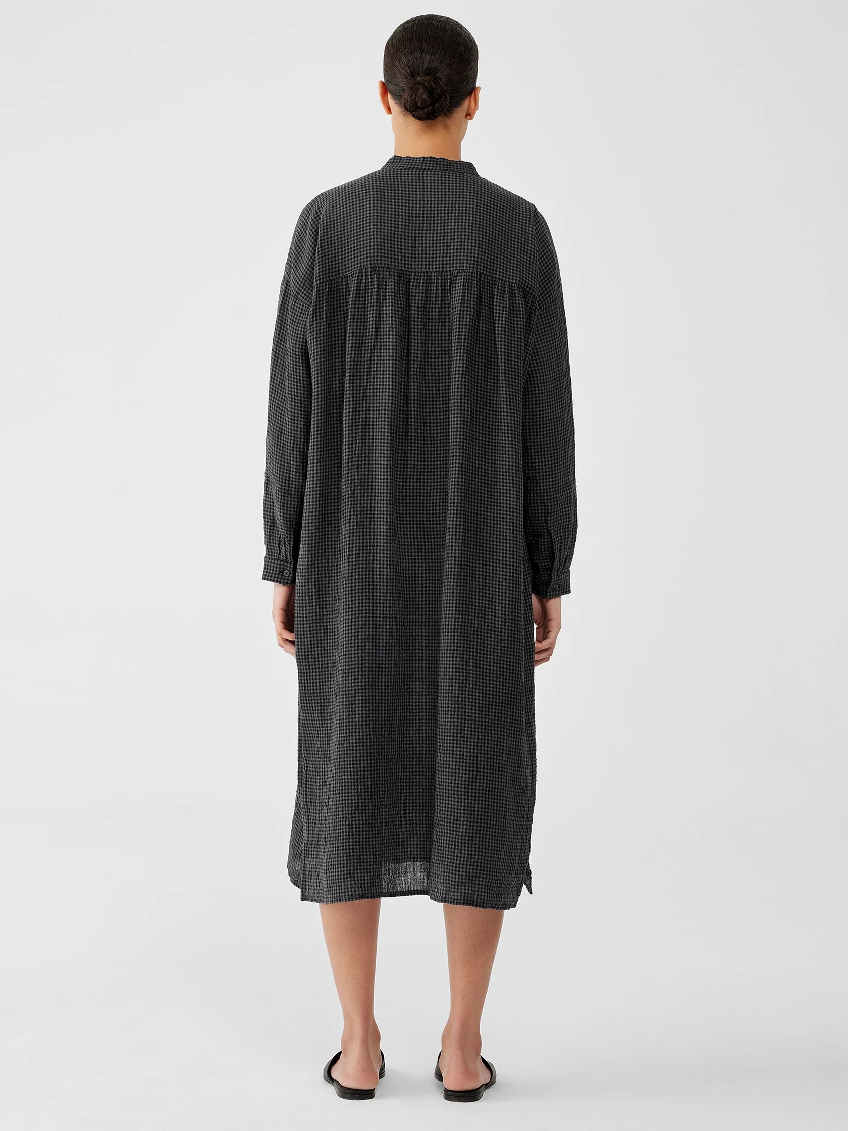 Puckered Organic Linen Long Shirtdress