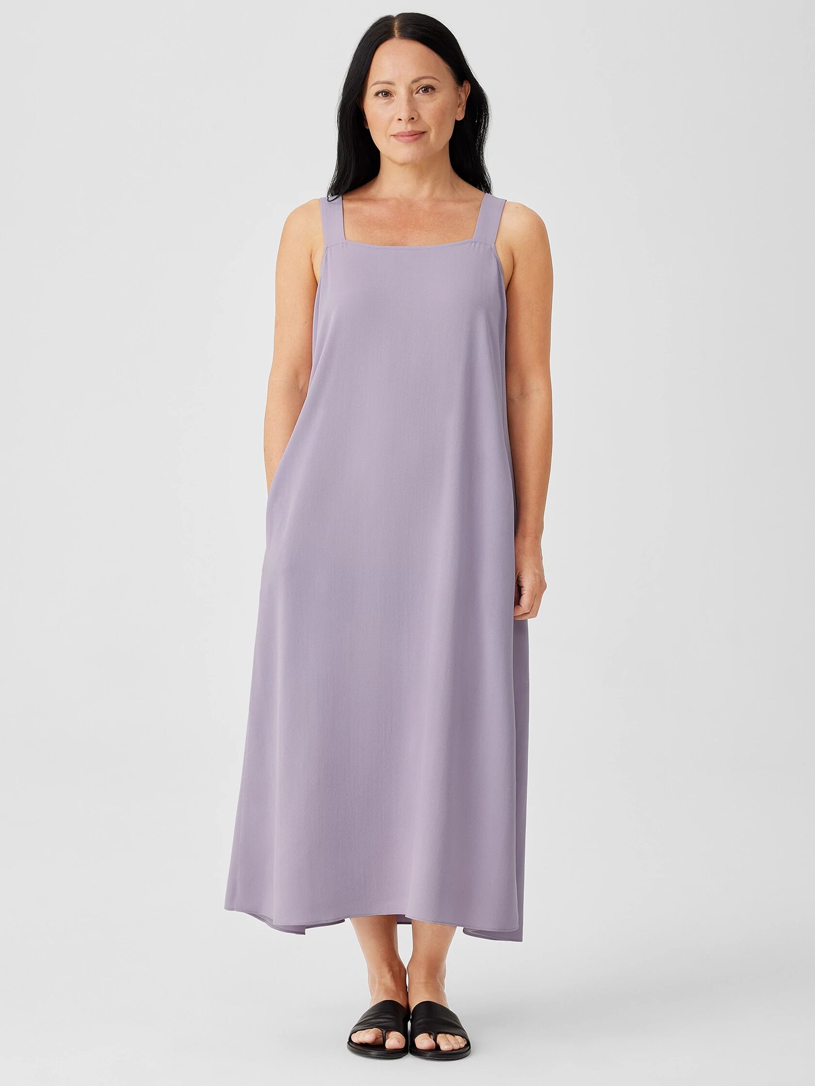 Silk Georgette Crepe Square Neck Dress