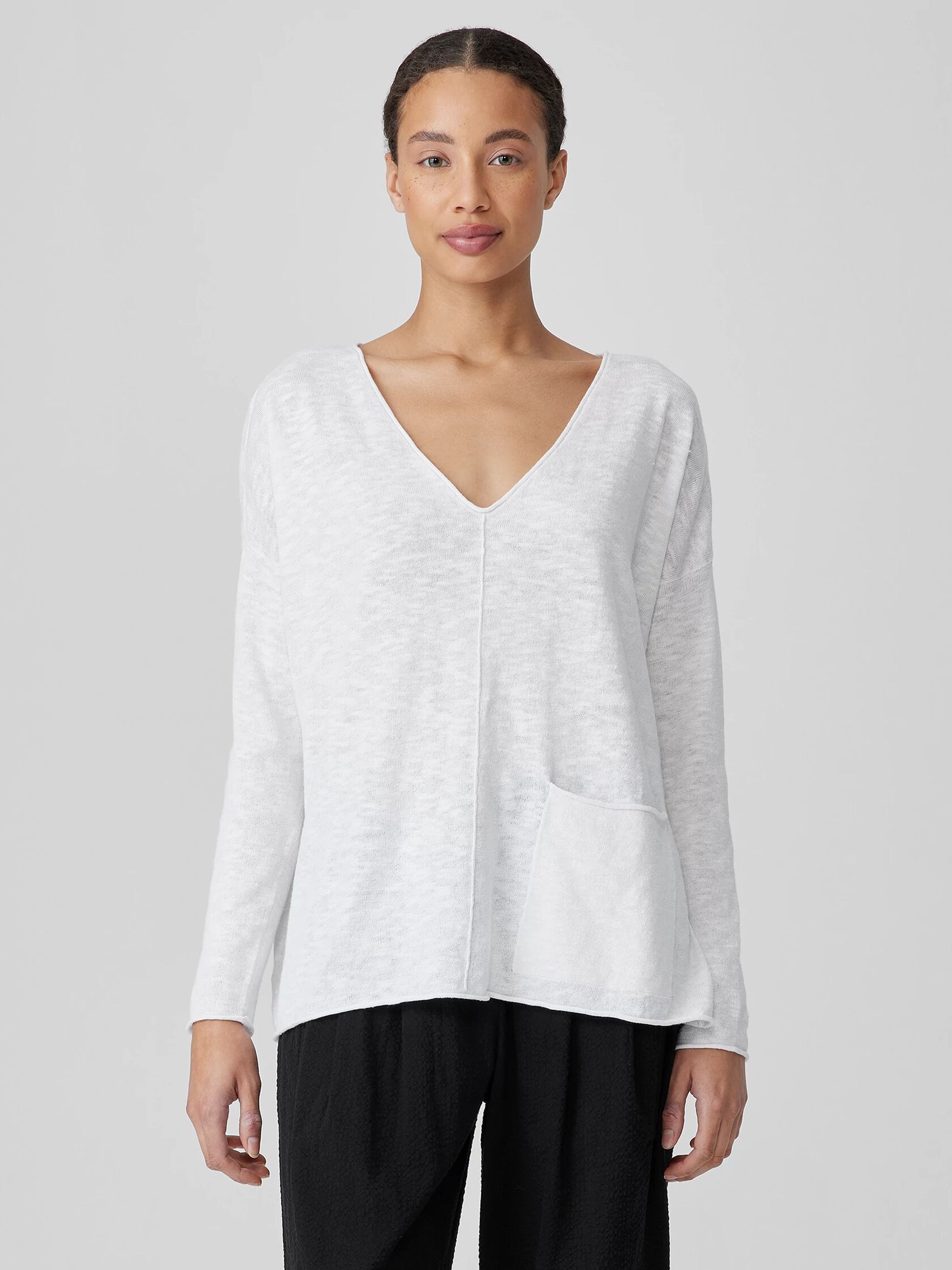 Organic Linen Cotton Slub V-Neck Top