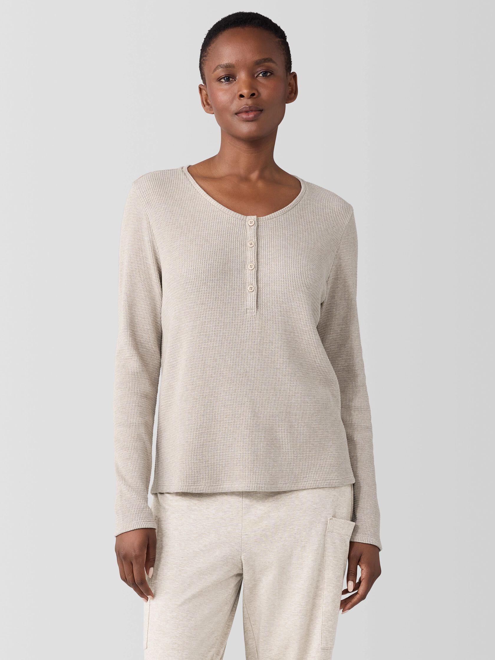M&eacute;lange Organic Cotton Waffle Henley Sleep Top