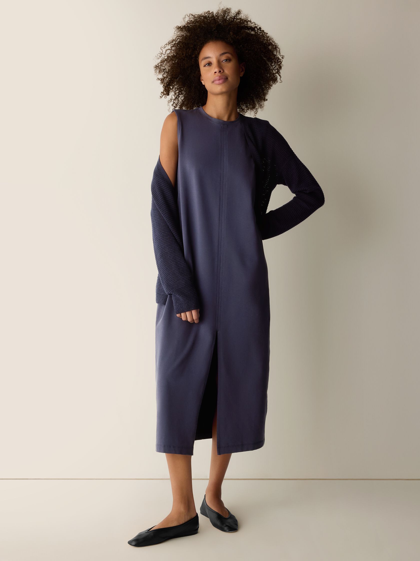 Pima Cotton Stretch Jersey Crew Neck Dress