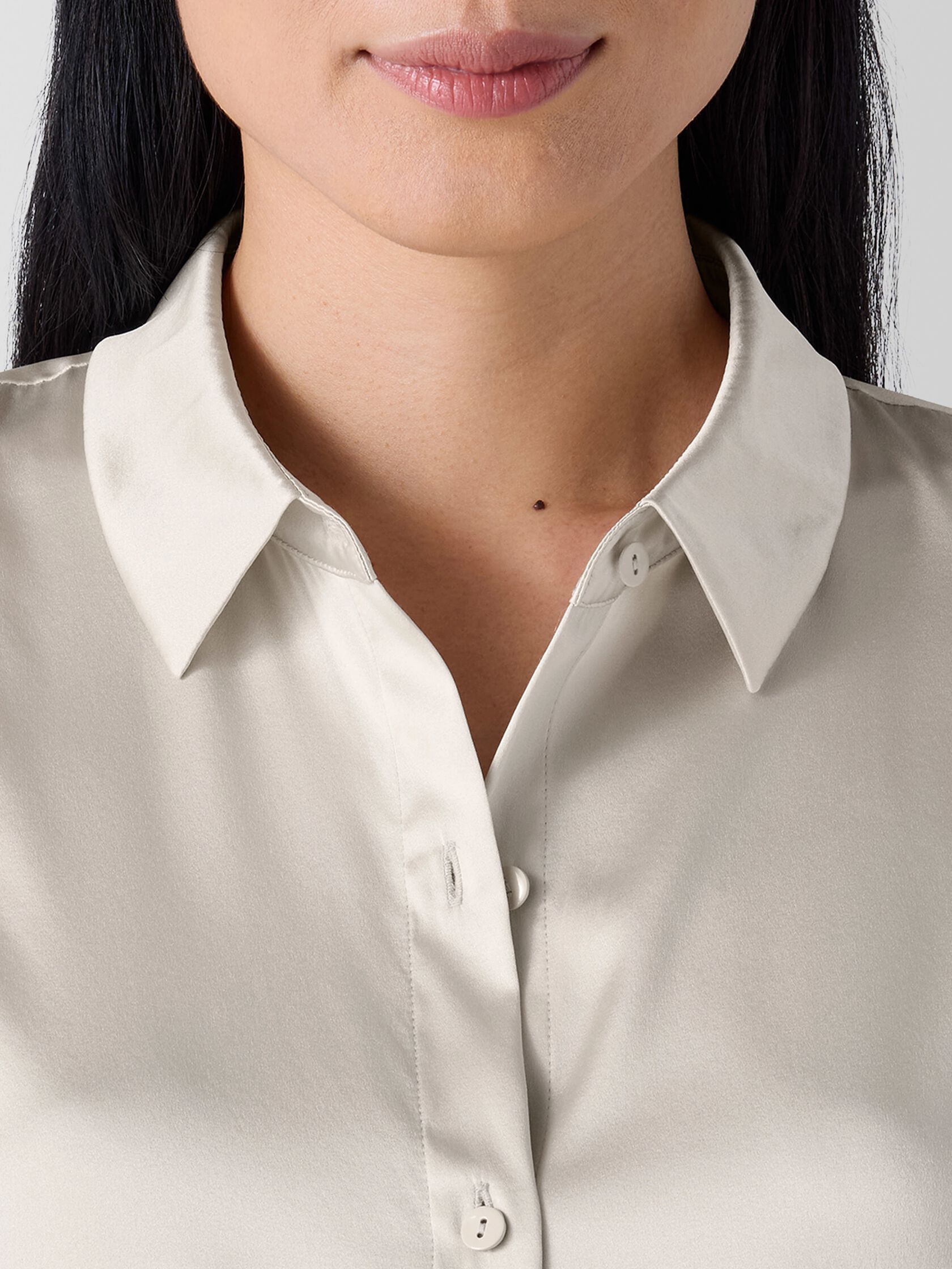 Stretch Silk Charmeuse&nbsp;Classic Collar Shirt