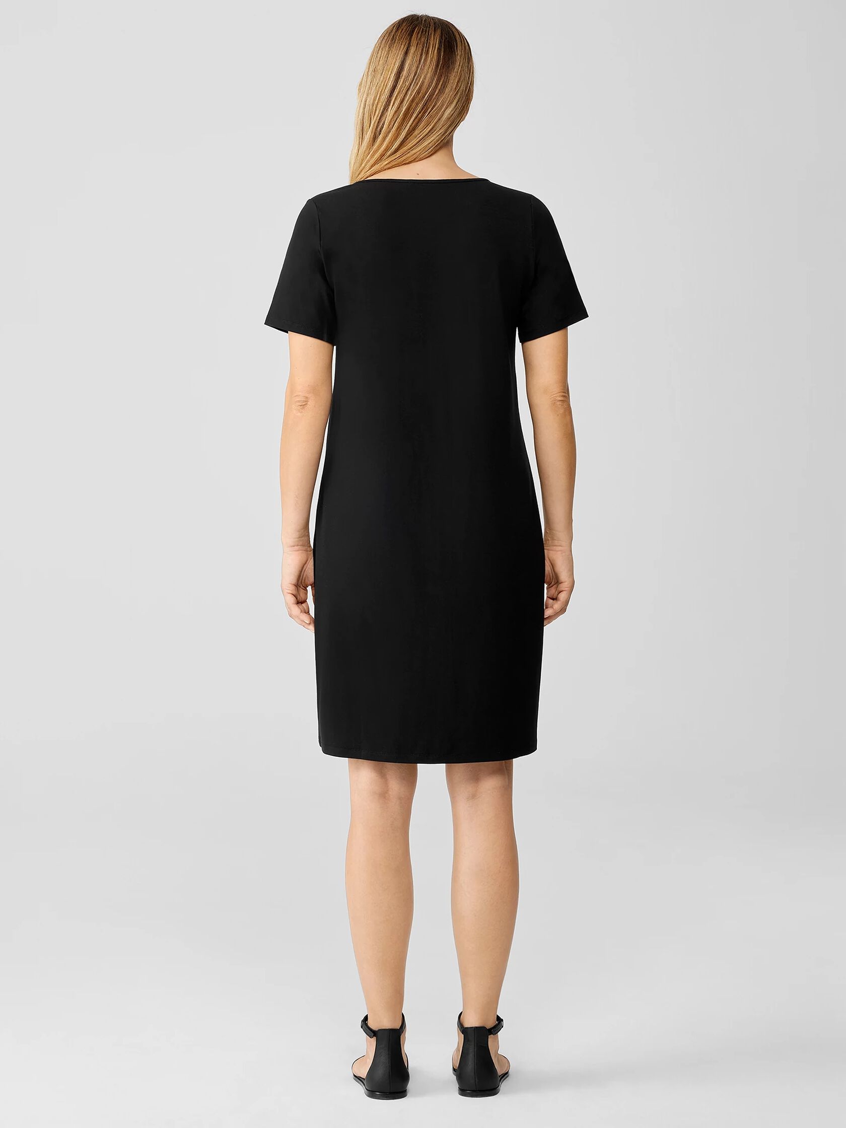 Stretch Jersey Knit Jewel Neck Dress