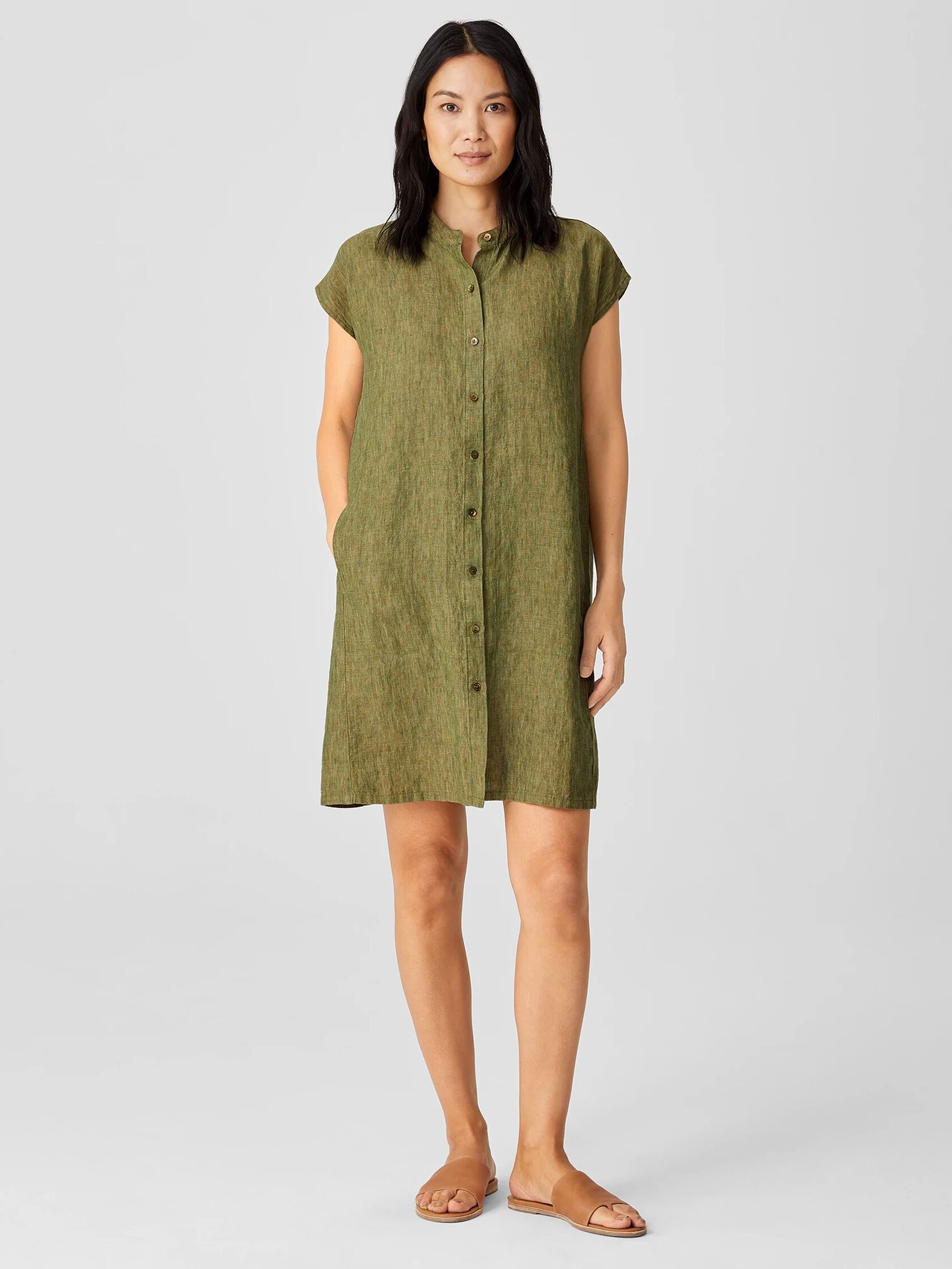 Washed Organic Linen Delave Shirtdress