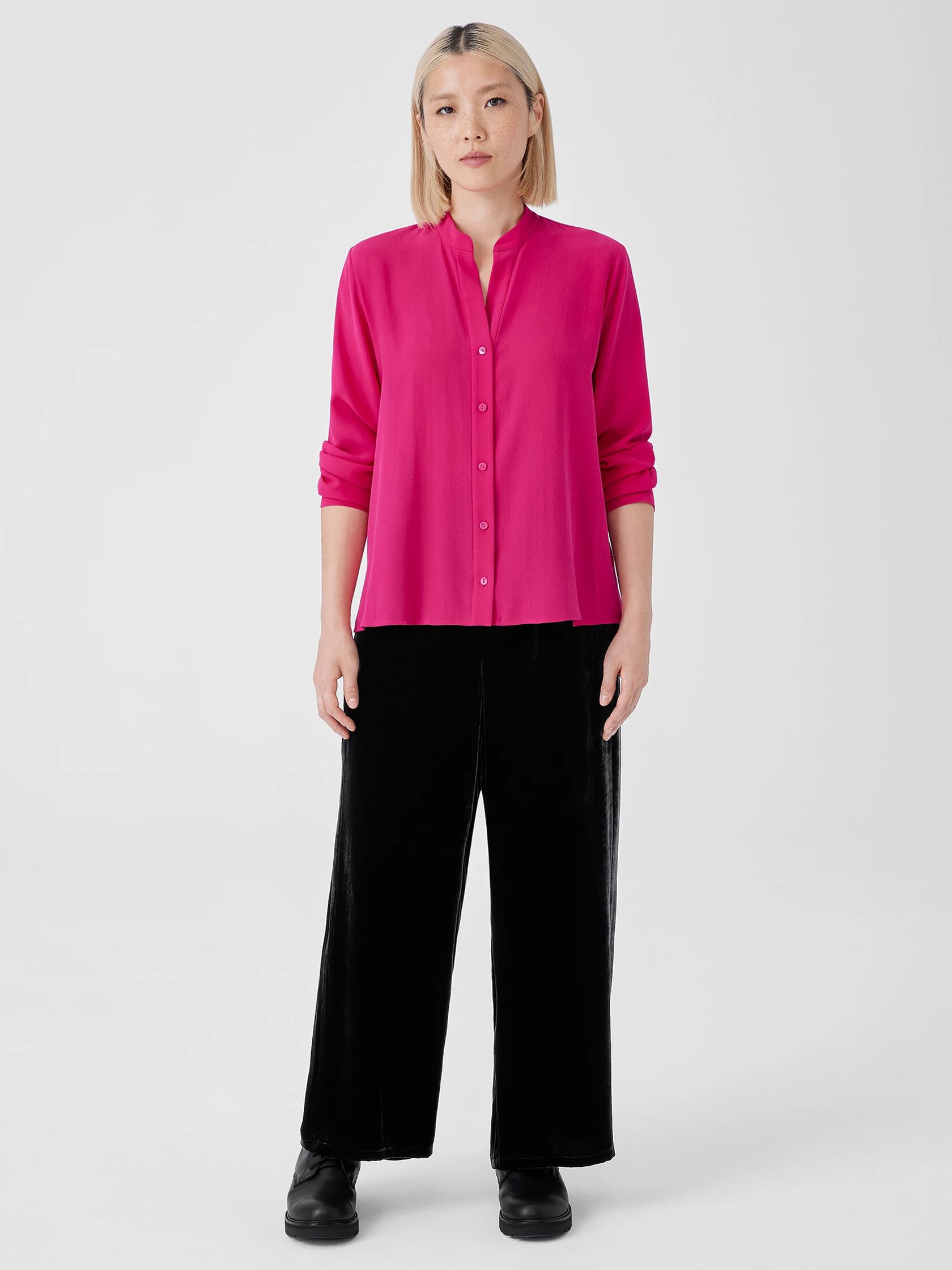 Silk Georgette Crepe Shirred-Back&nbsp;Shirt