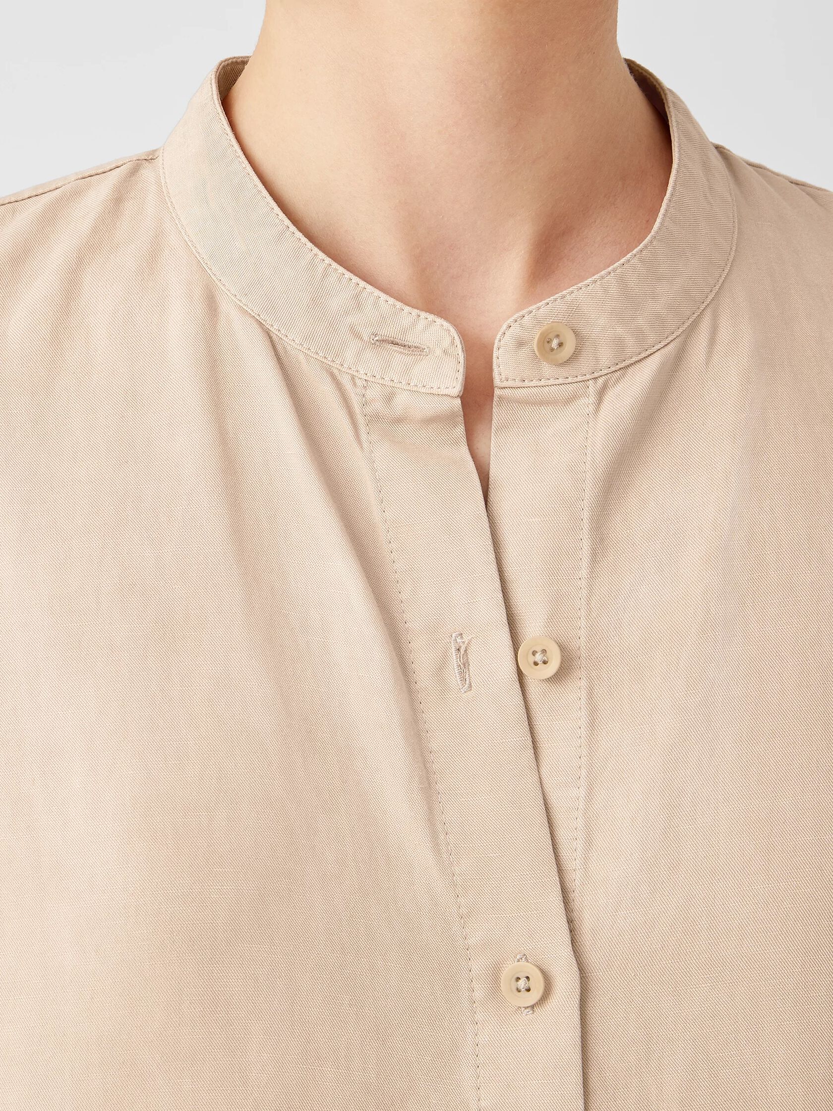 Linen Blend Mandarin Collar Shirtdress