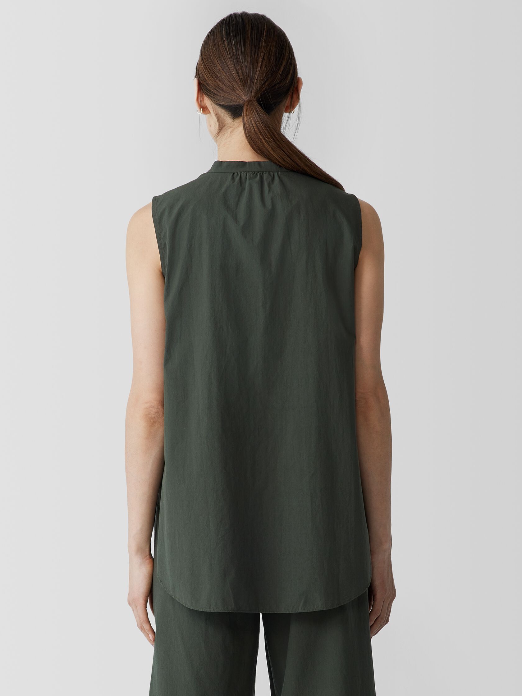 Washed Organic Cotton Poplin Band Collar Shirt