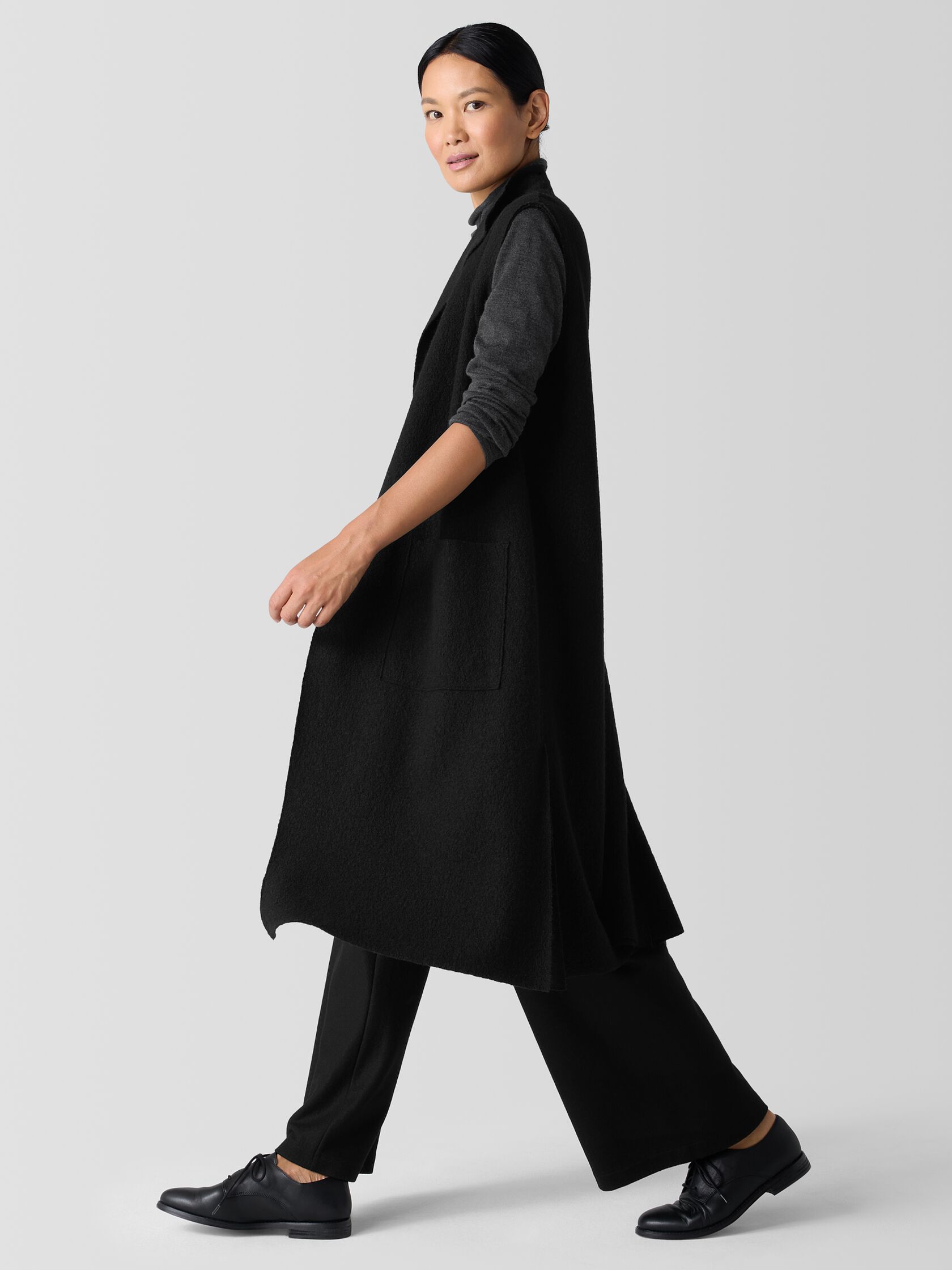 Lightweight Boiled Wool Shawl Collar Vest in Regenerative Wool